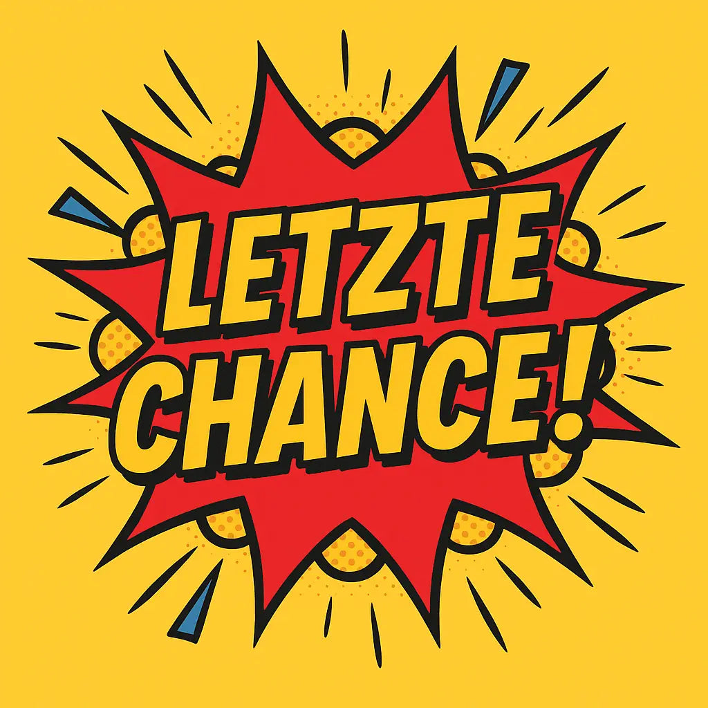 Vibrante rote und gelbe comic explosion mit dem text letzte chance nur noch 2-3 auf lager