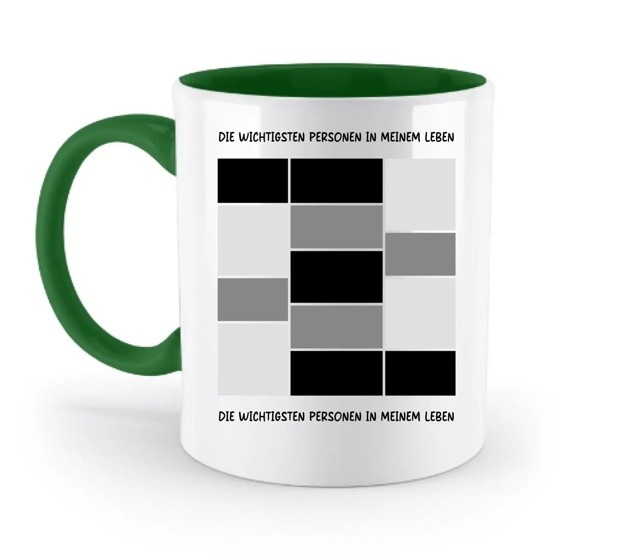 13er Fotocollage - mit Wunschtext (personalisierbare Fotomotive) - Zweifarbige Tasse / Irish-Green / 330ml