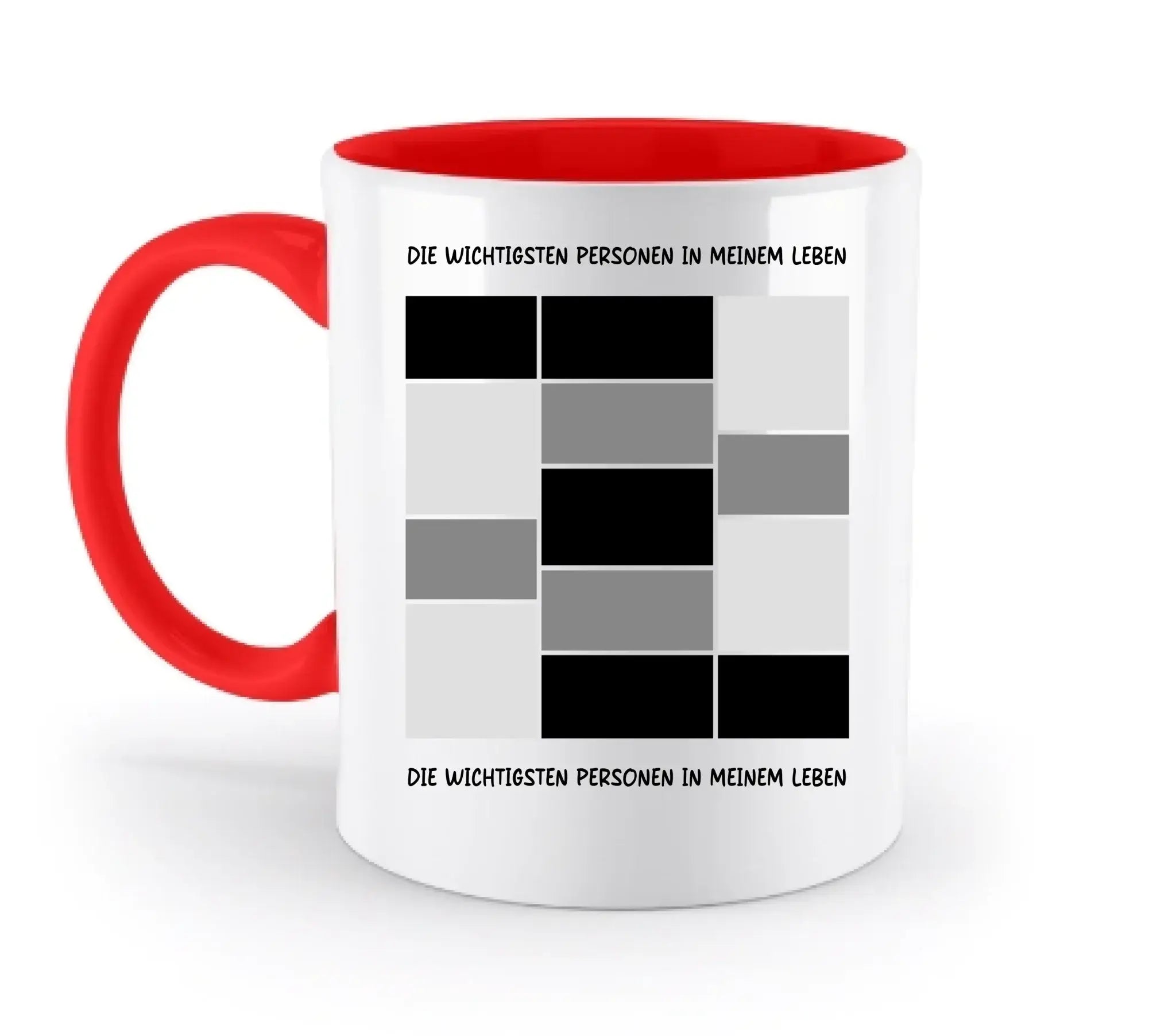 13er Fotocollage - mit Wunschtext (personalisierbare Fotomotive) - Zweifarbige Tasse / Rubin-Red / 330ml