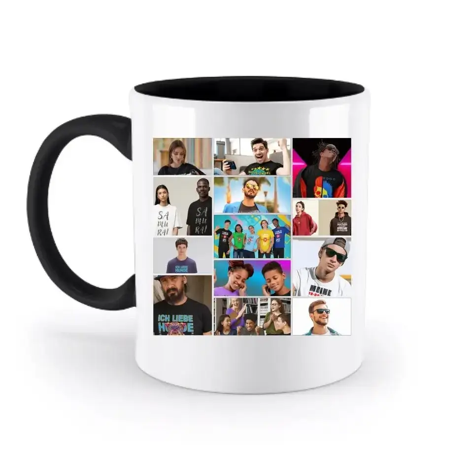 14 Bilder Collage mit deinen Fotos auf einer zweifarbigen Tasse