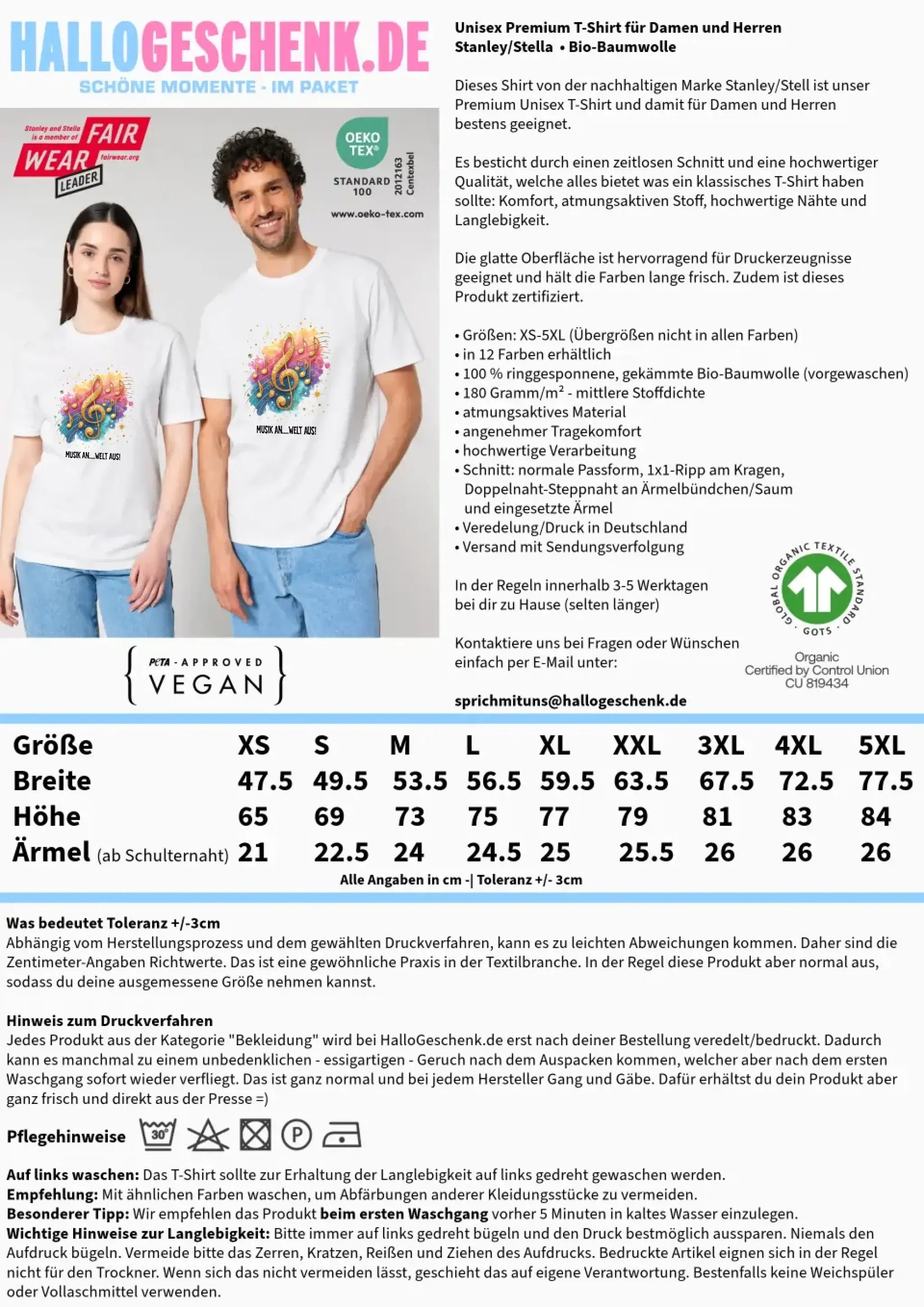 25 Motive zur Auswahl • Fantasy Music Notes • Noten • Musik • Unisex Premium T-Shirt XS-5XL aus Bio-Baumwolle für Damen & Herren • Exklusivdesign • personalisiert