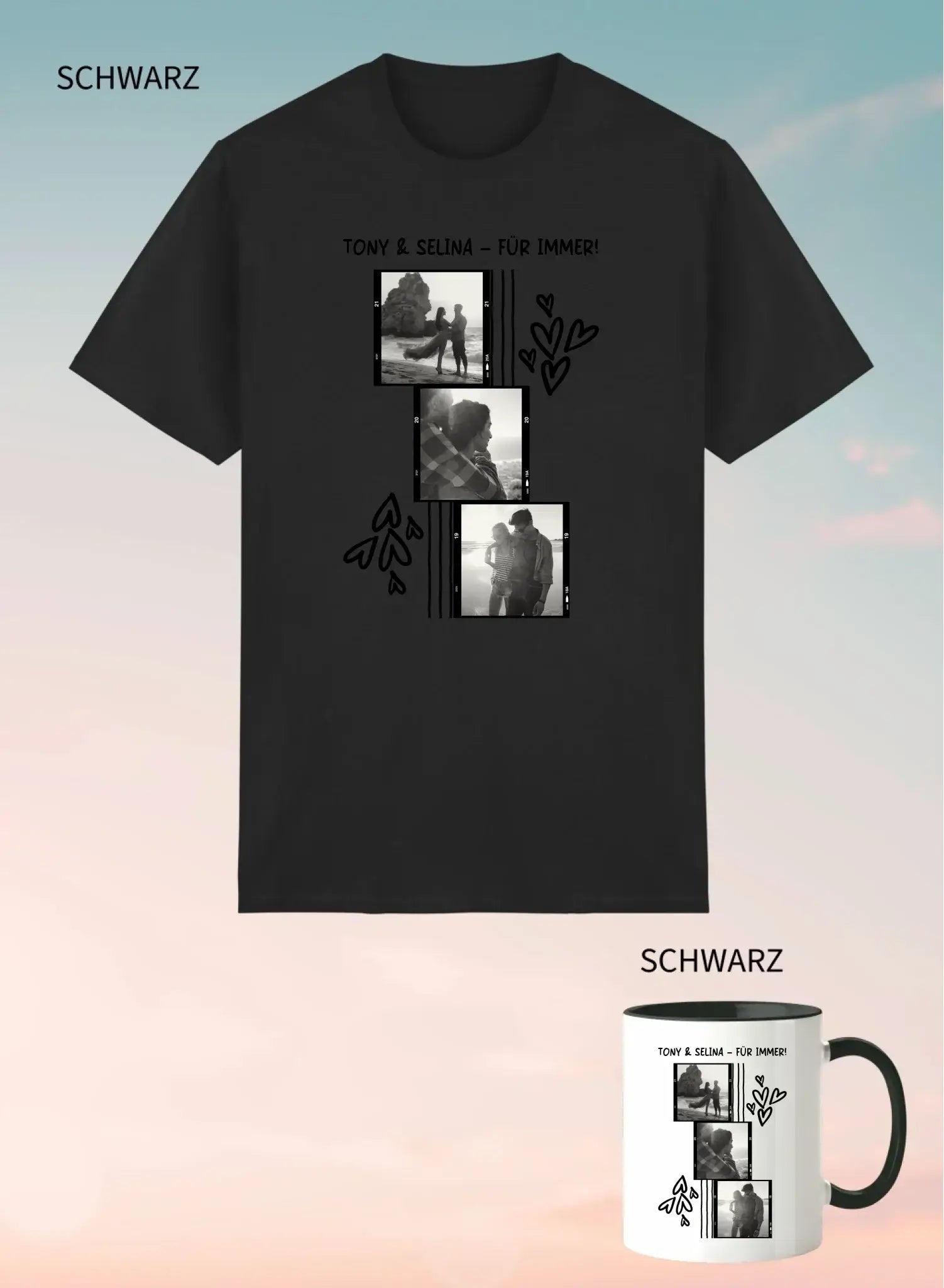 2er Geschenkset • Gestalte ein Fotomotiv • personalisierbar • Unisex T-Shirt + Tasse - Motiv mit Foto / 2er-Set-Schwarz
