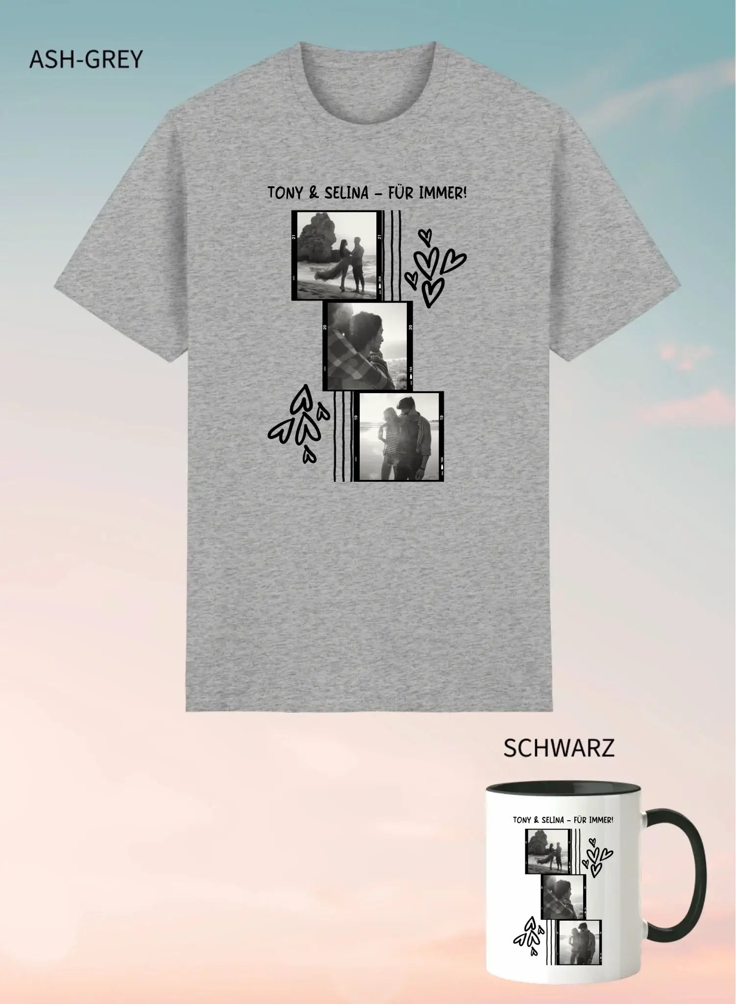 2er Geschenkset • Gestalte ein Motiv • personalisierbar • Unisex T-Shirt + Tasse - mit Foto / 2er-Set-Ash-Grey / S