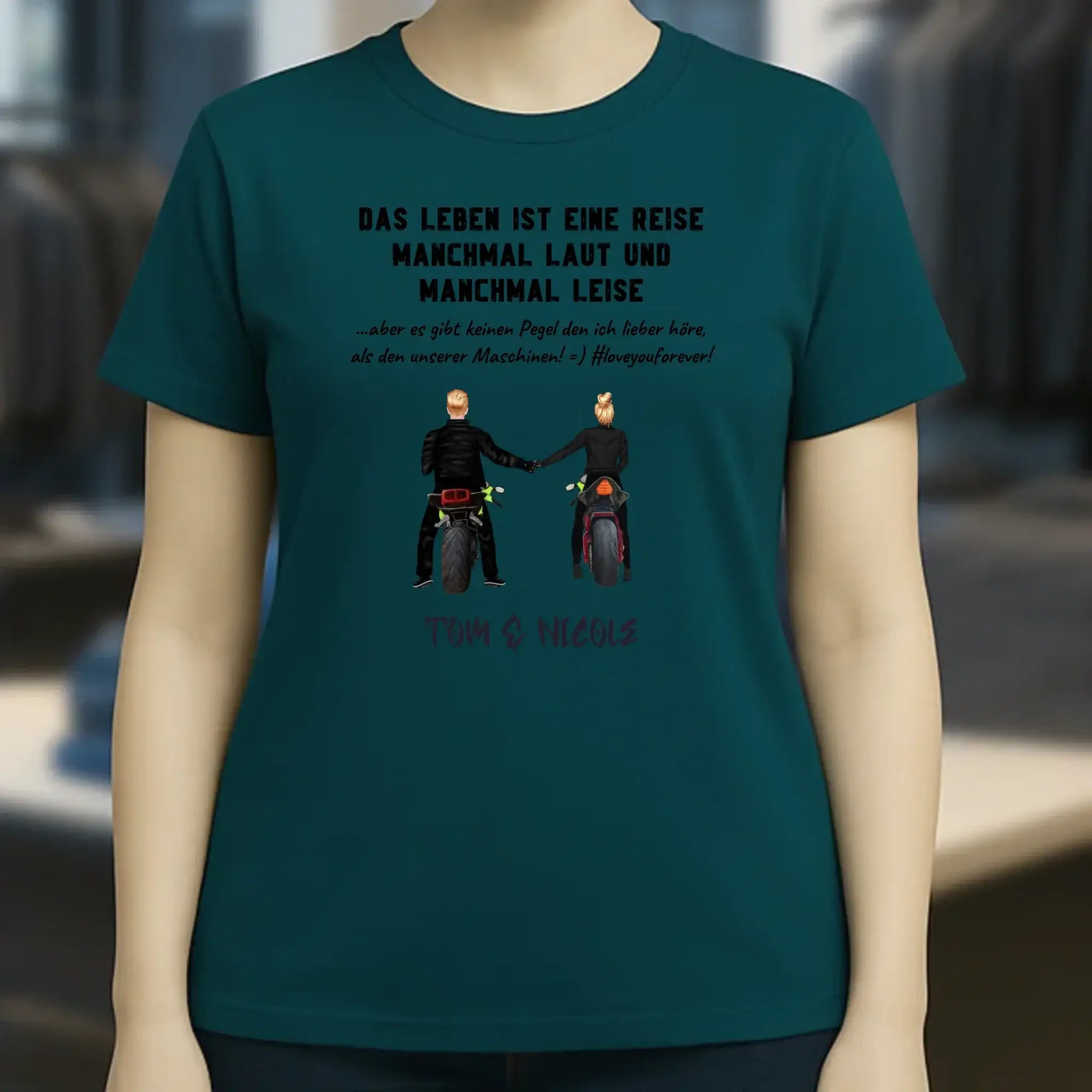 2in1: Motorrad Couple personalisierbar - Ladies Premium T-Shirt XS-2XL aus Bio-Baumwolle für Damen
