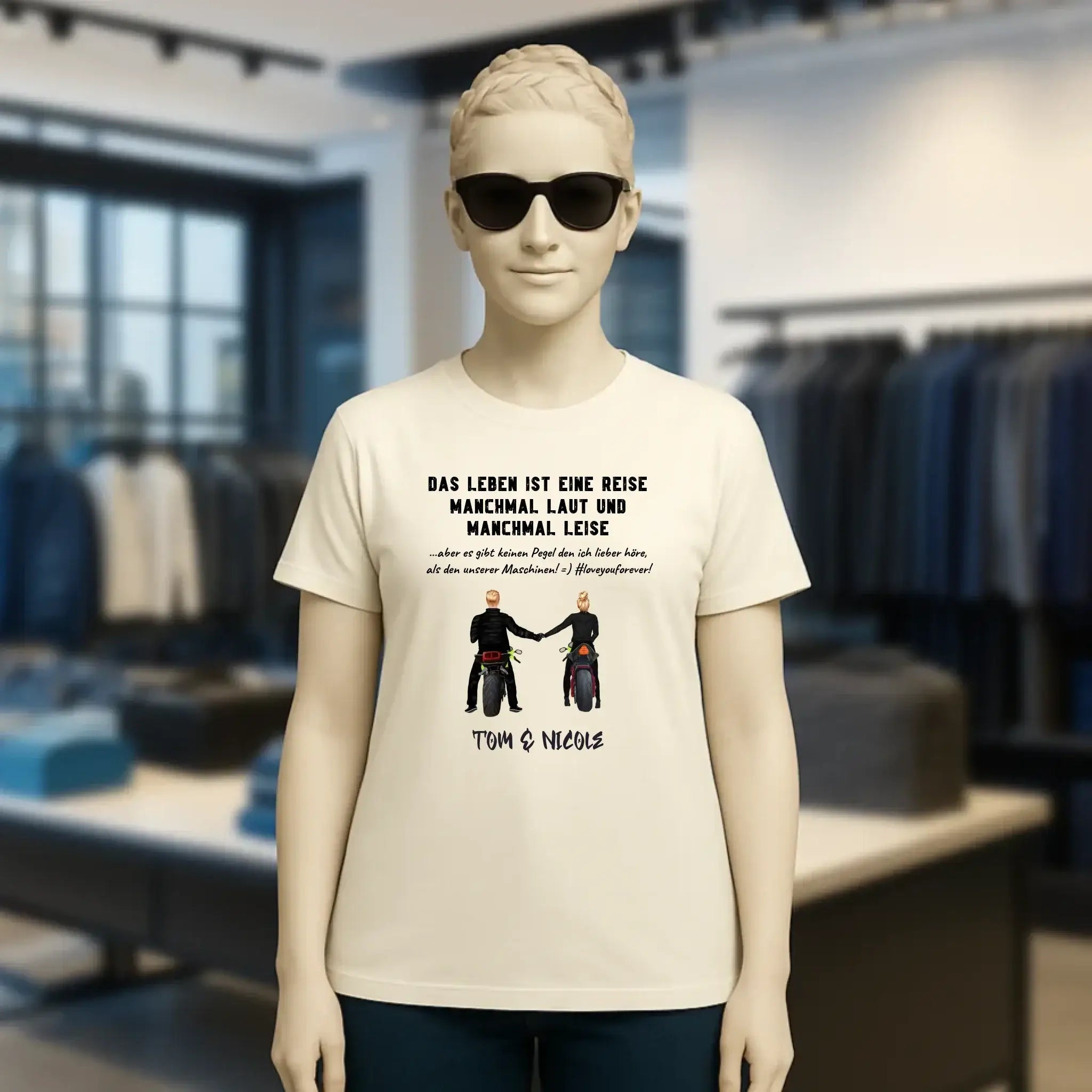 2in1: Motorrad Couple personalisierbar - Ladies Premium T-Shirt XS-2XL aus Bio-Baumwolle für Damen