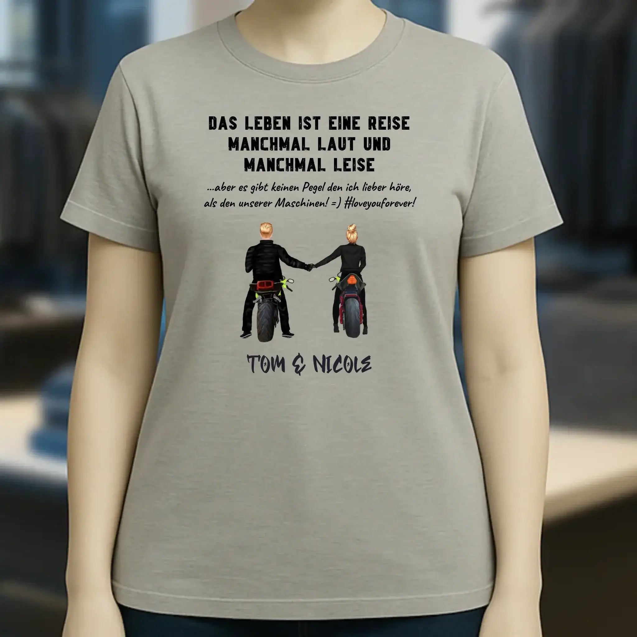 2in1: Motorrad Couple personalisierbar - Ladies Premium T-Shirt XS-2XL aus Bio-Baumwolle für Damen