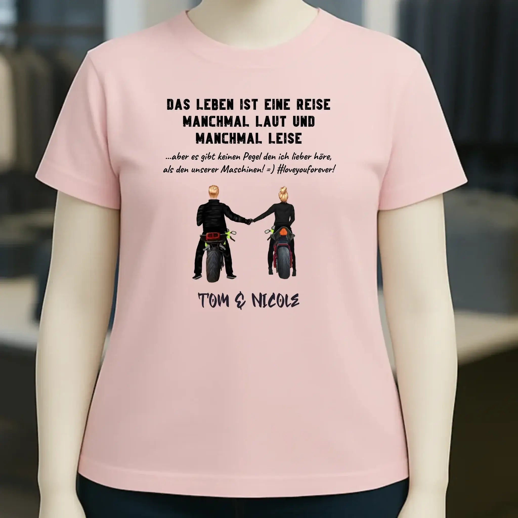 2in1: Motorrad Couple personalisierbar - Ladies Premium T-Shirt XS-2XL aus Bio-Baumwolle für Damen
