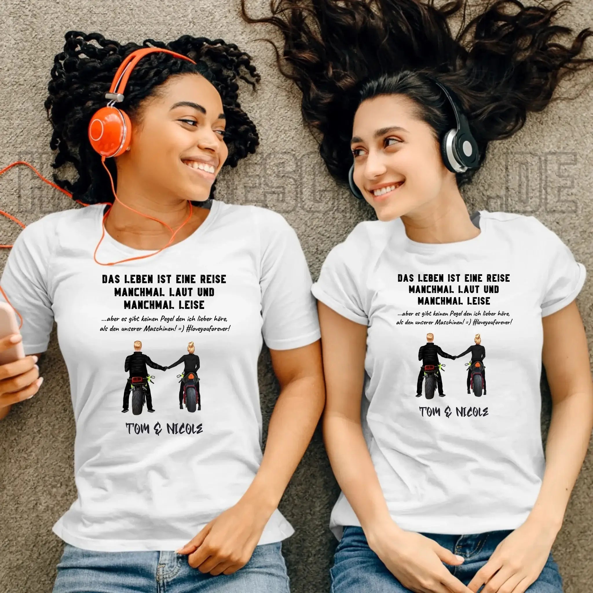 2in1: Motorrad Couple personalisierbar - Ladies Premium T-Shirt XS-2XL aus Bio-Baumwolle für Damen