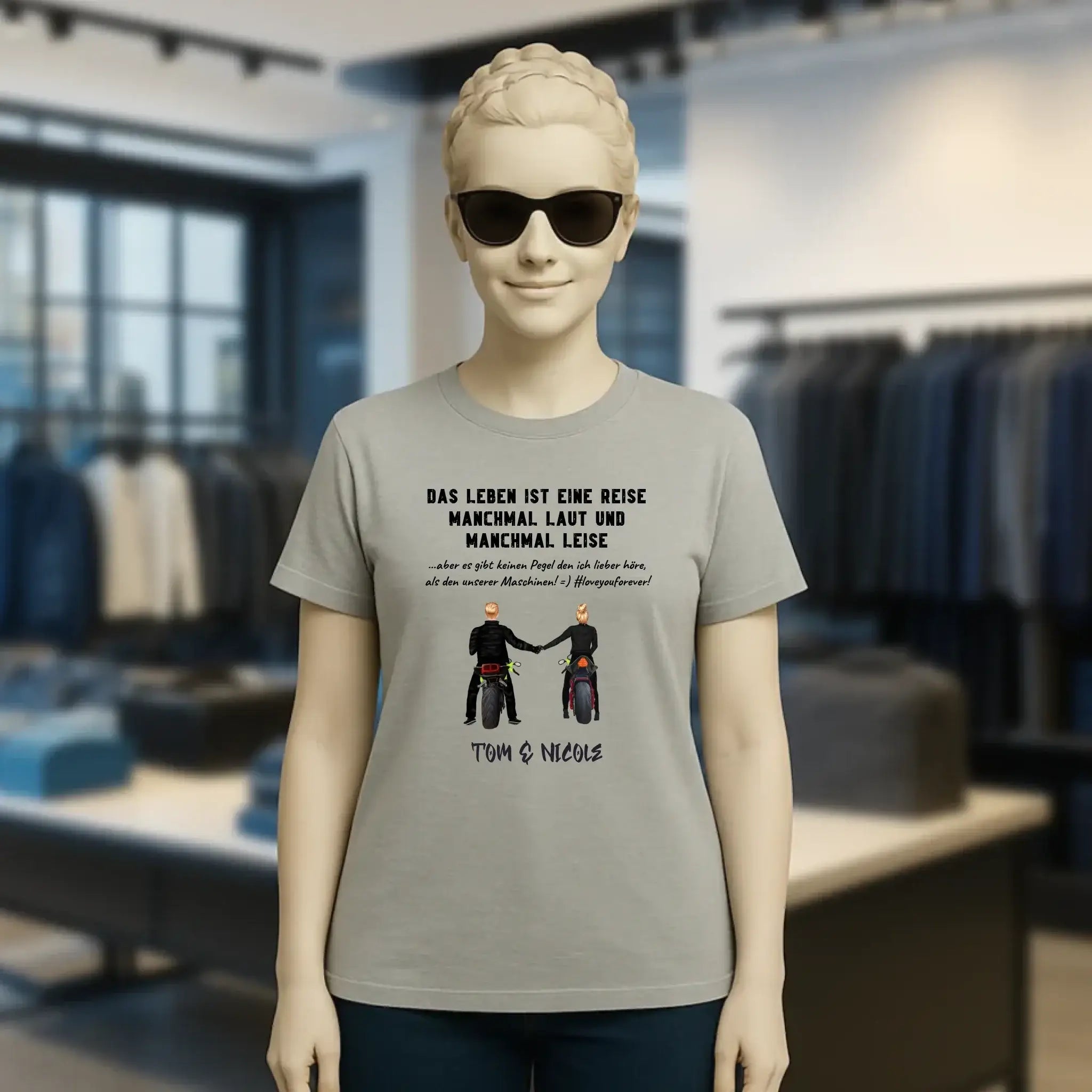 2in1: Motorrad Couple personalisierbar - Ladies Premium T-Shirt XS-2XL aus Bio-Baumwolle für Damen