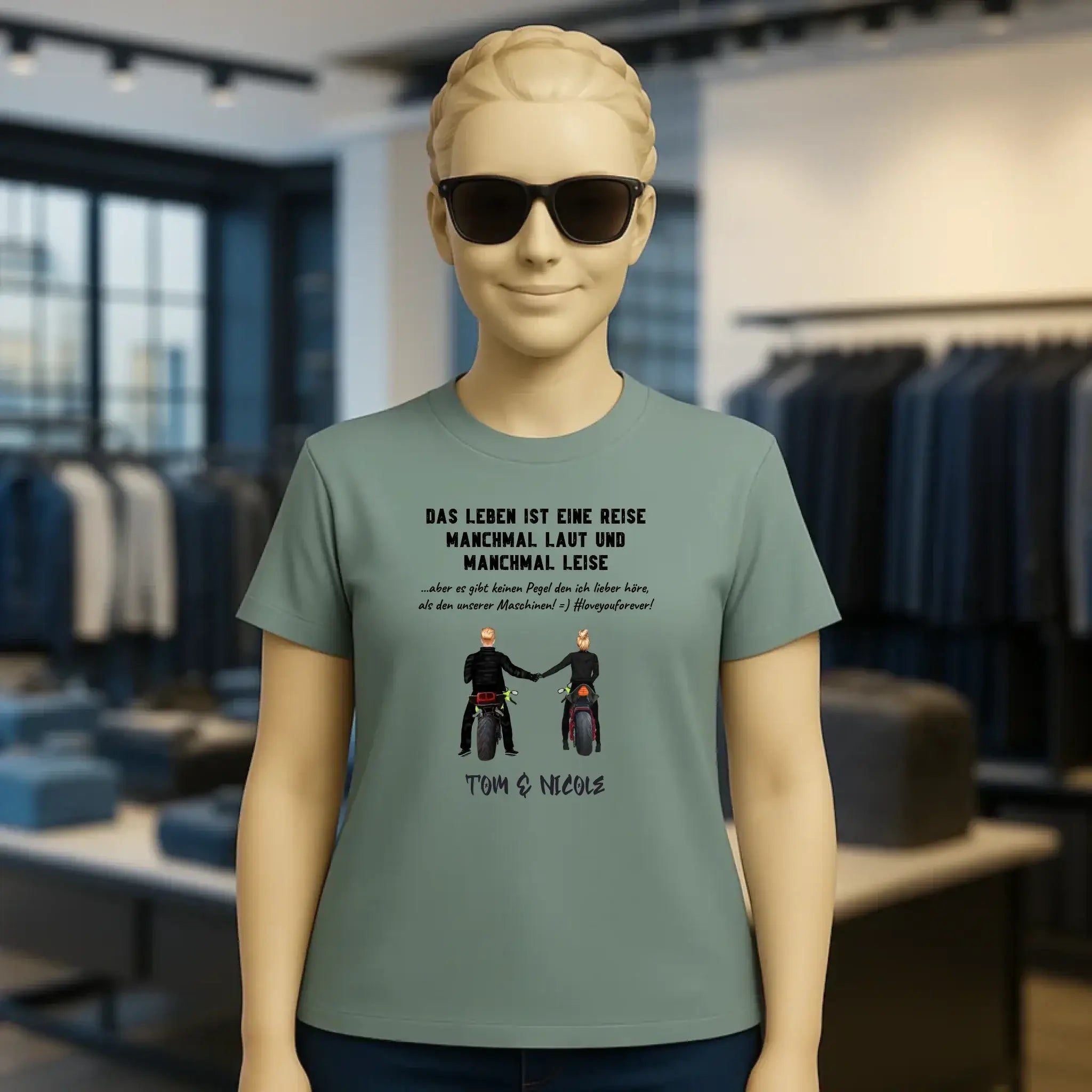 2in1: Motorrad Couple personalisierbar - Ladies Premium T-Shirt XS-2XL aus Bio-Baumwolle für Damen