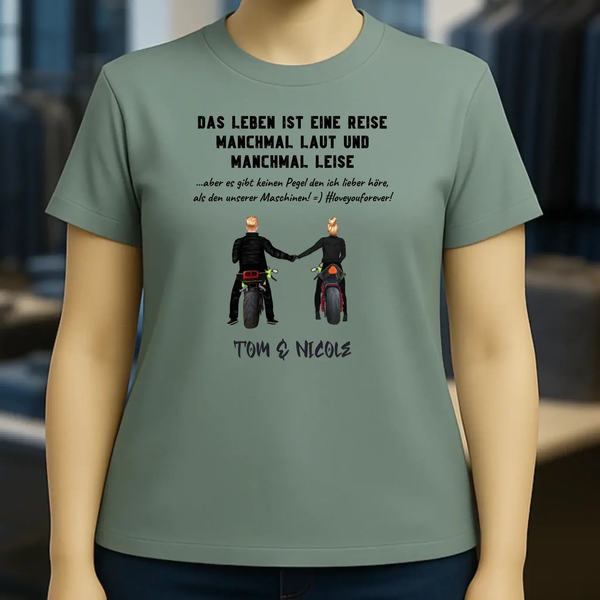2in1: Motorrad Couple personalisierbar - Ladies Premium T-Shirt XS-2XL aus Bio-Baumwolle für Damen
