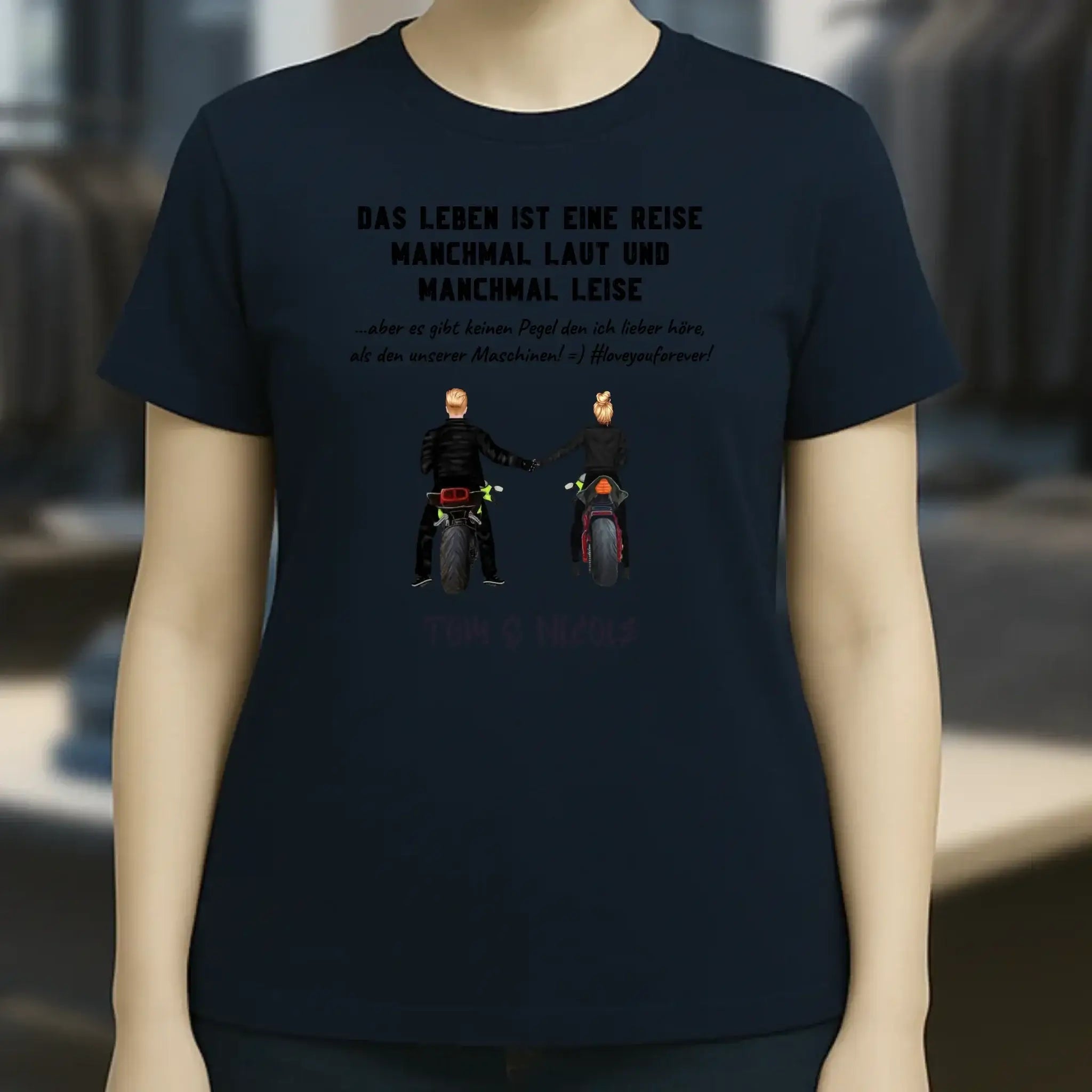 2in1: Motorrad Couple personalisierbar - Ladies Premium T-Shirt XS-2XL aus Bio-Baumwolle für Damen
