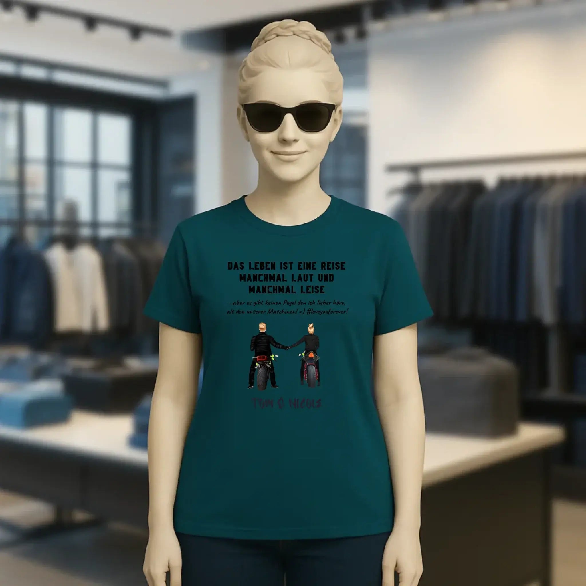 2in1: Motorrad Couple personalisierbar - Ladies Premium T-Shirt XS-2XL aus Bio-Baumwolle für Damen
