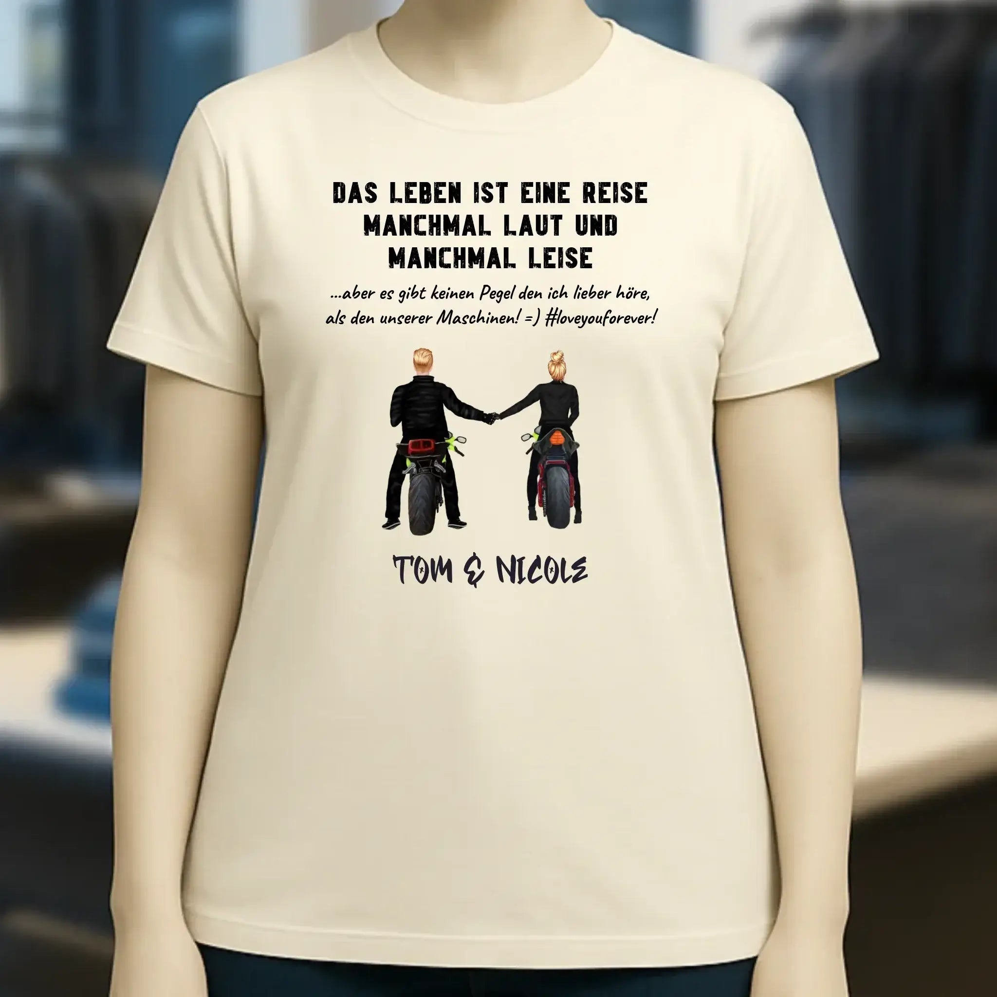 2in1: Motorrad Couple personalisierbar - Ladies Premium T-Shirt XS-2XL aus Bio-Baumwolle für Damen