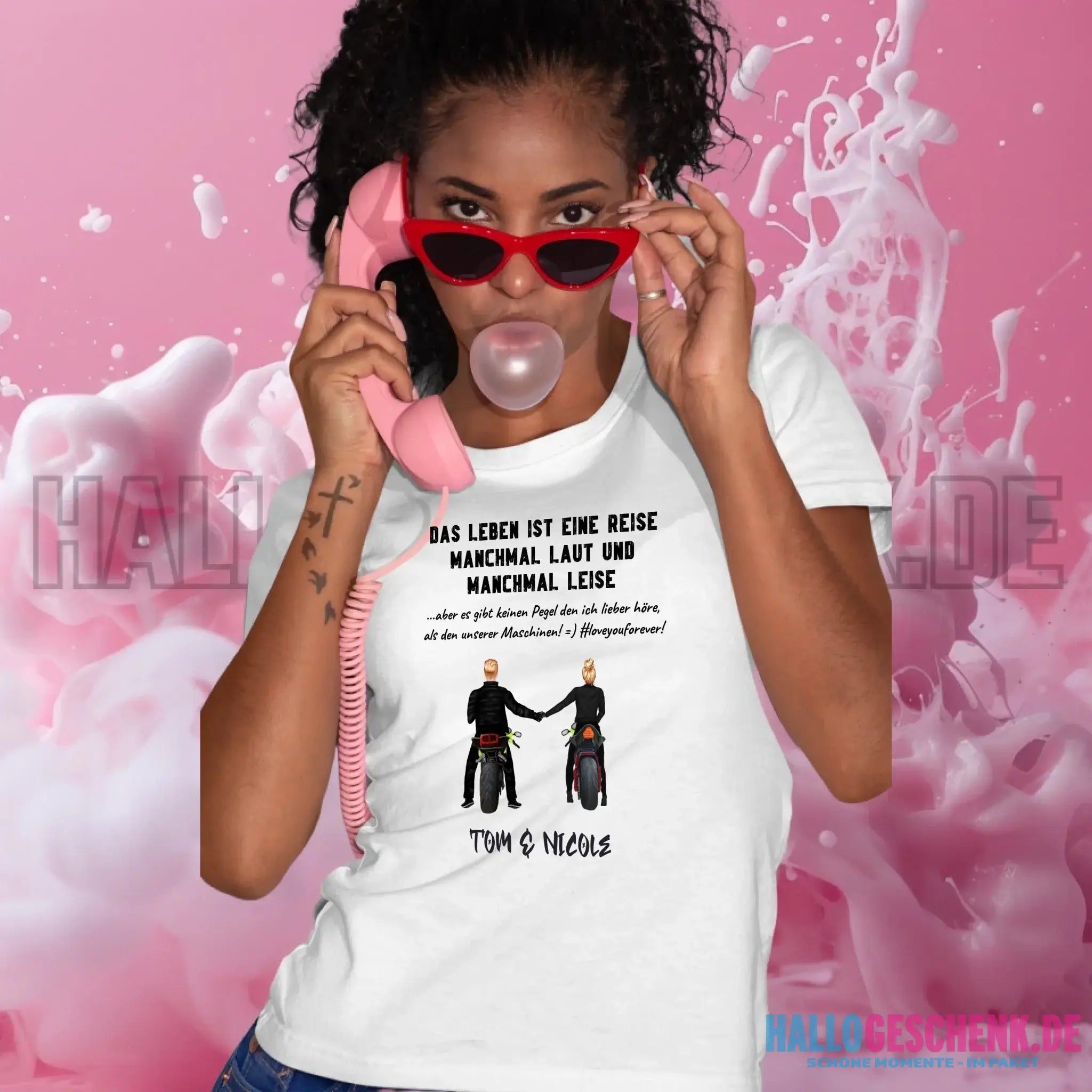 2in1: Motorrad Couple personalisierbar - Ladies Premium T-Shirt XS-2XL aus Bio-Baumwolle für Damen