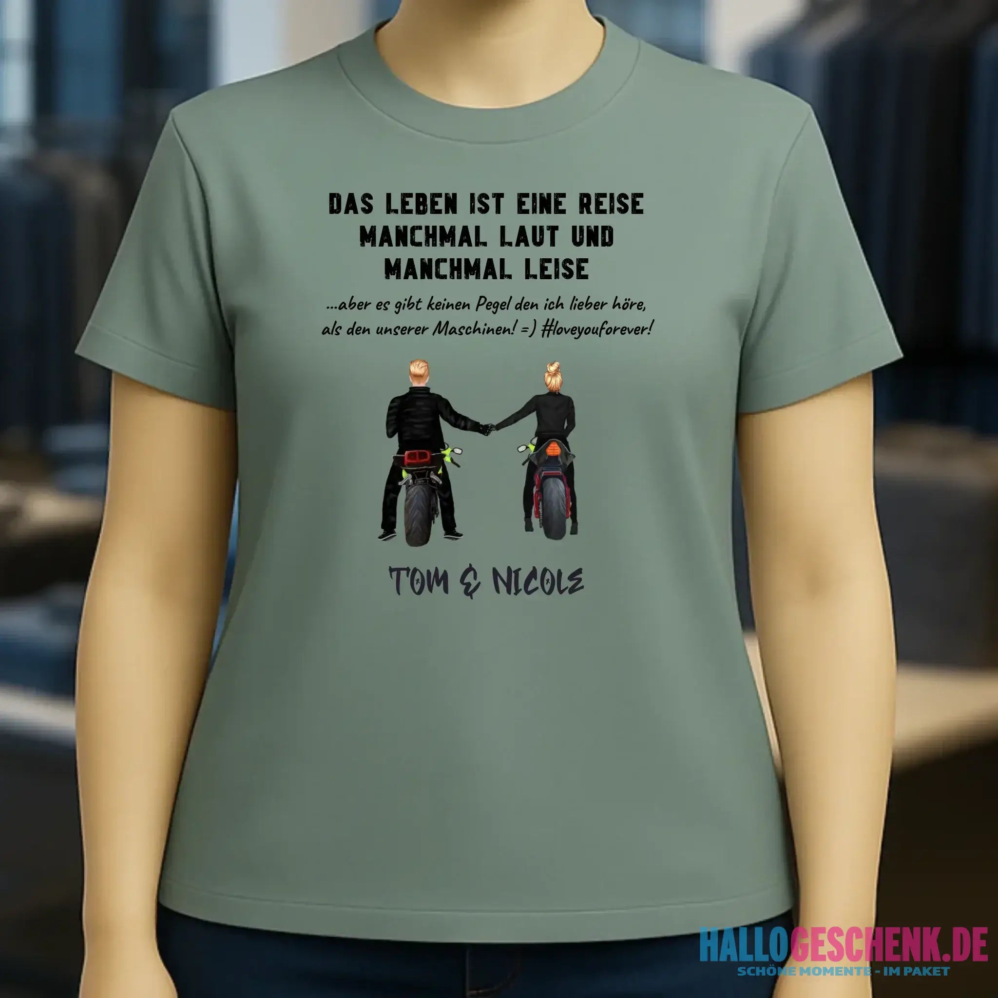 2in1: Motorrad Couple personalisierbar - Ladies Premium T-Shirt XS-2XL aus Bio-Baumwolle für Damen