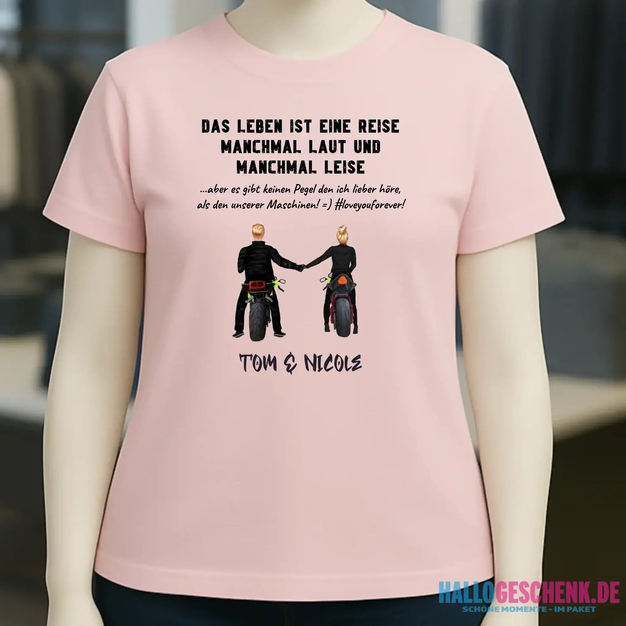 2in1: Motorrad Couple personalisierbar - Ladies Premium T-Shirt XS-2XL aus Bio-Baumwolle für Damen