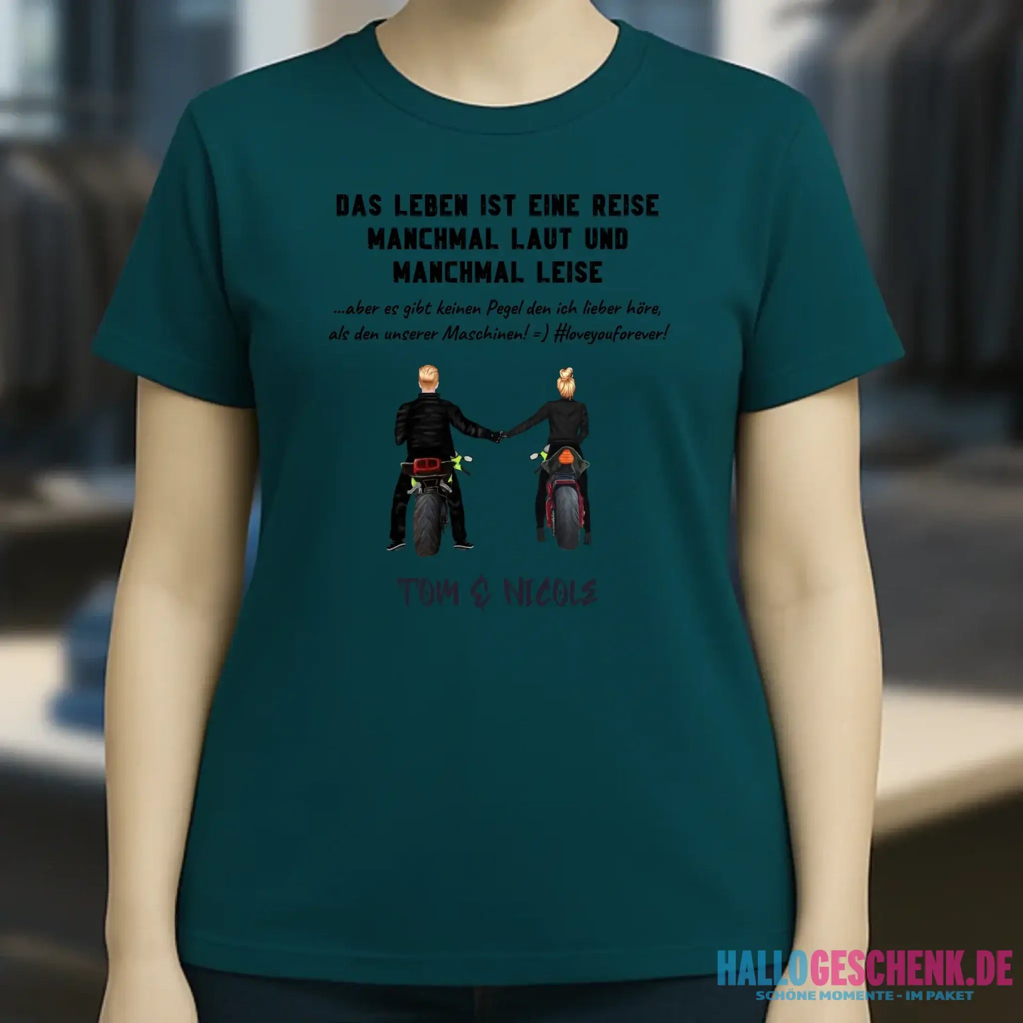 2in1: Motorrad Couple personalisierbar - Ladies Premium T-Shirt XS-2XL aus Bio-Baumwolle für Damen