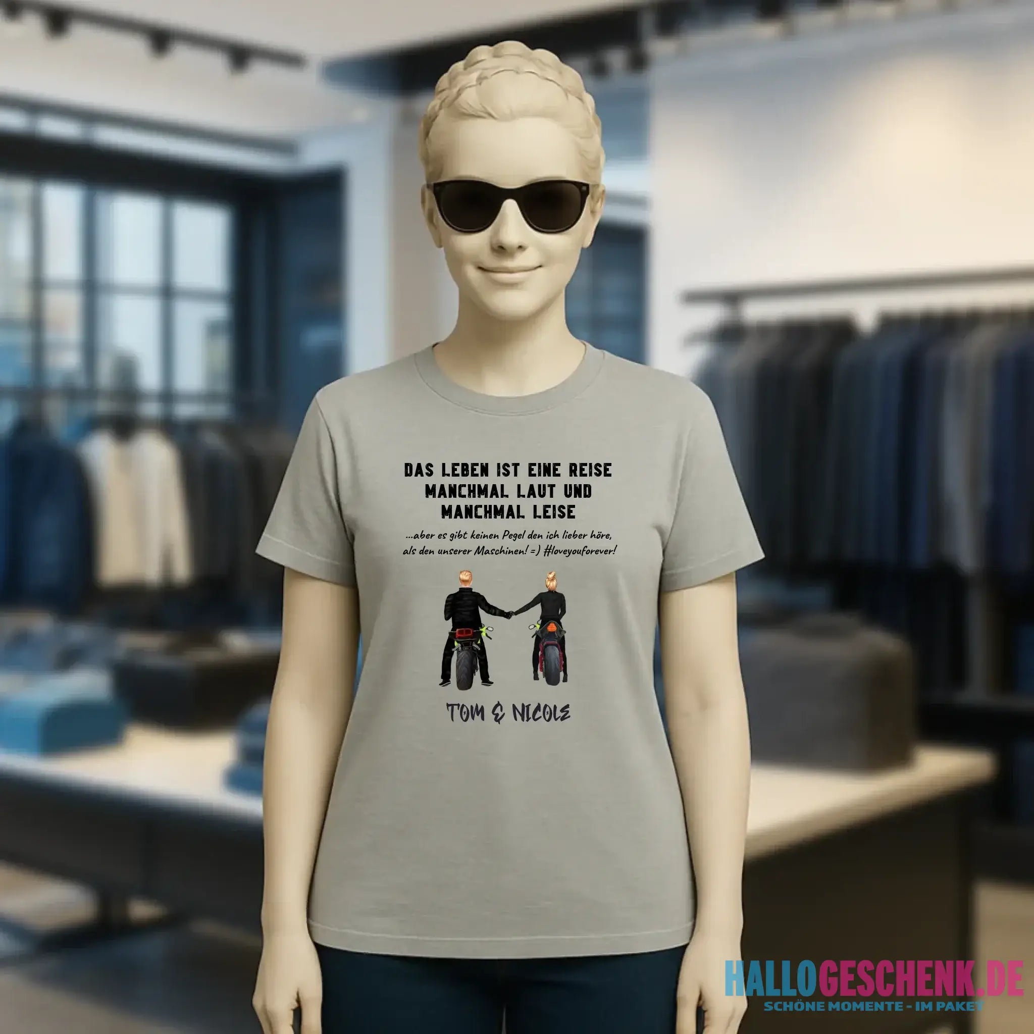 2in1: Motorrad Couple personalisierbar - Ladies Premium T-Shirt XS-2XL aus Bio-Baumwolle für Damen