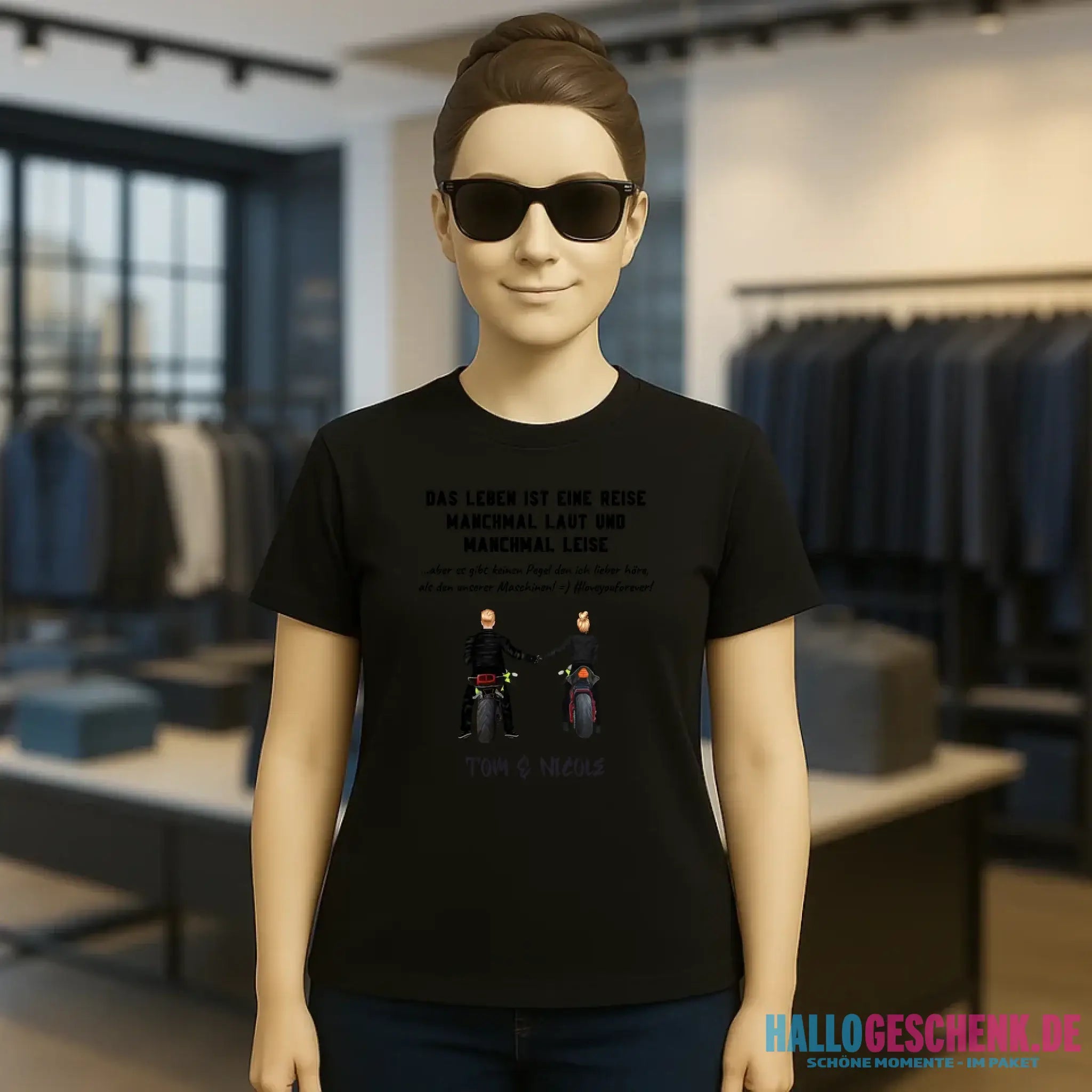 2in1: Motorrad Couple personalisierbar - Ladies Premium T-Shirt XS-2XL aus Bio-Baumwolle für Damen