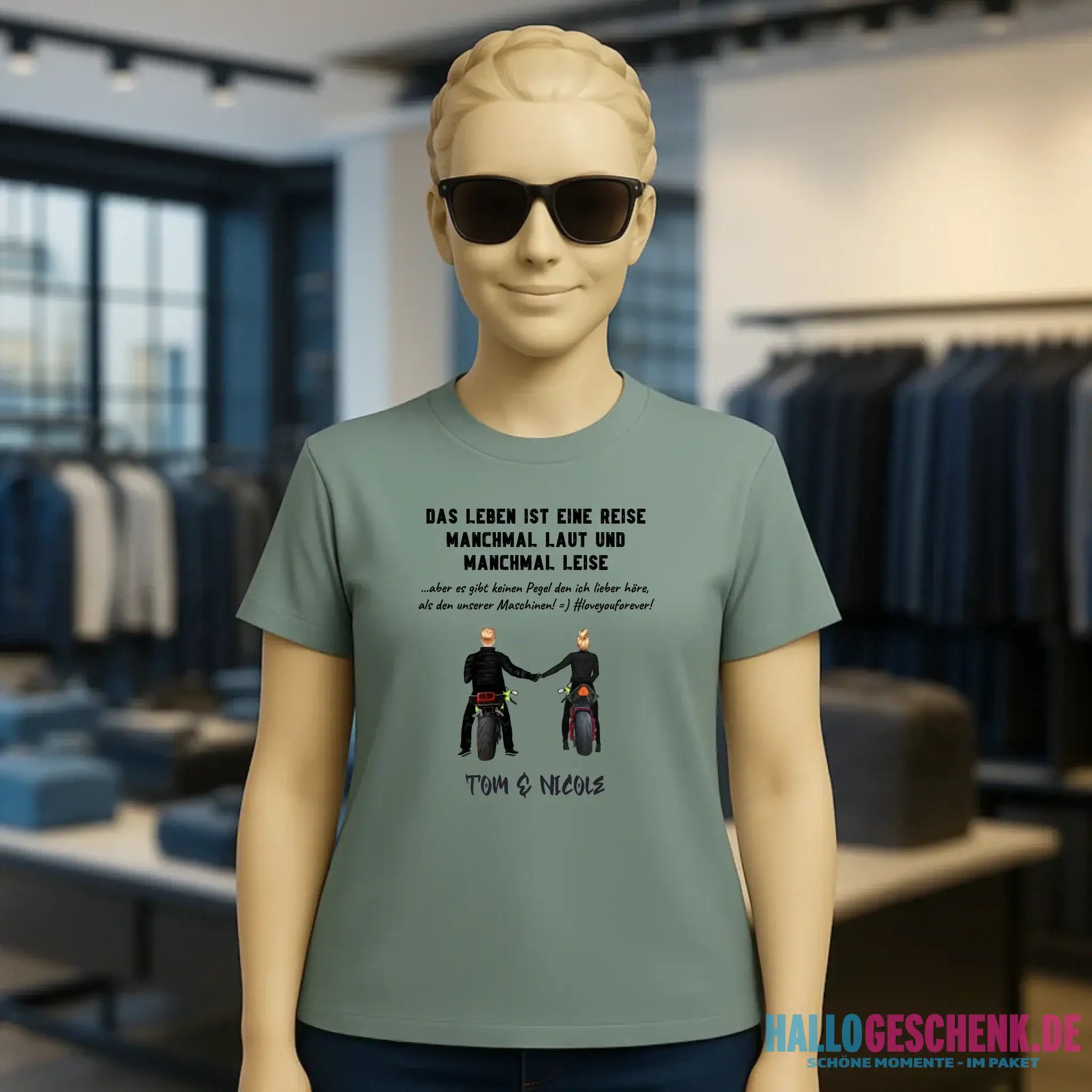 2in1: Motorrad Couple personalisierbar - Ladies Premium T-Shirt XS-2XL aus Bio-Baumwolle für Damen