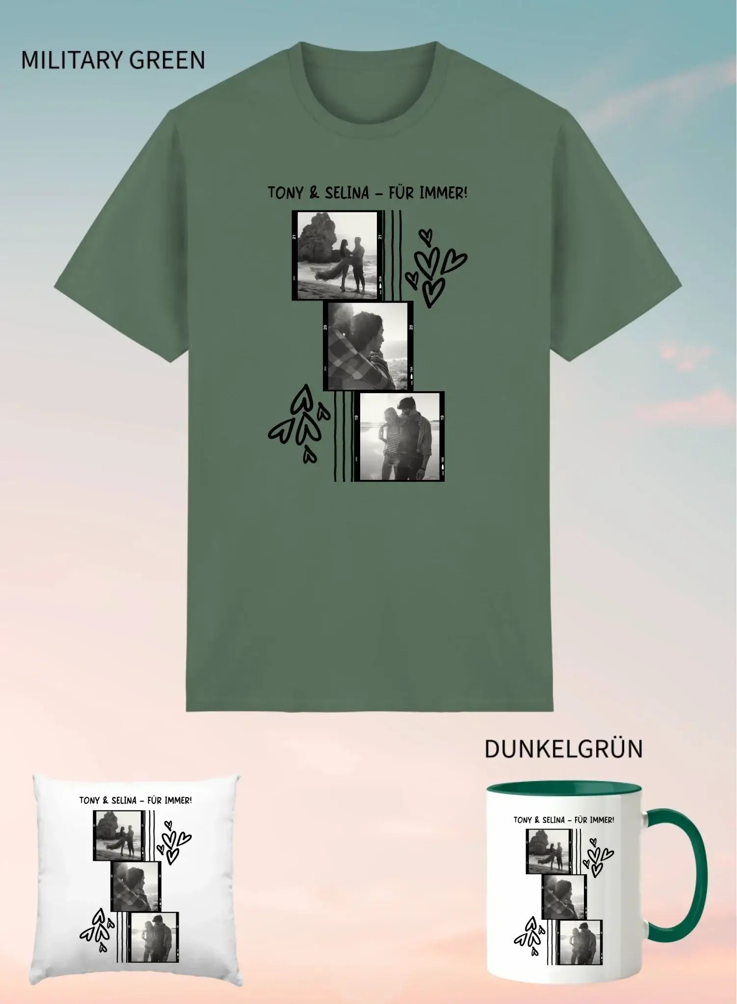3er Geschenkset • Gestalte ein Fotomotiv • personalisierbar • Unisex T-Shirt + Tasse + Kissen - Motiv mit Foto