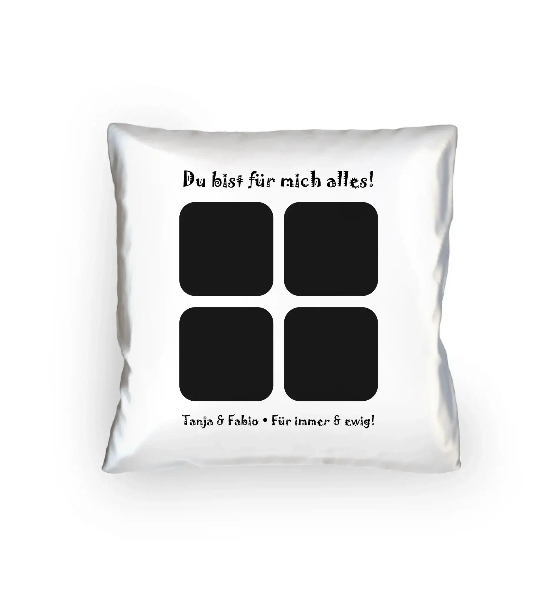 4-Bilder-Motiv mit deinem Foto und Wunschtext • 4er Collage (personalisierbare Fotomotive) - Kissen 40x40 cm / White