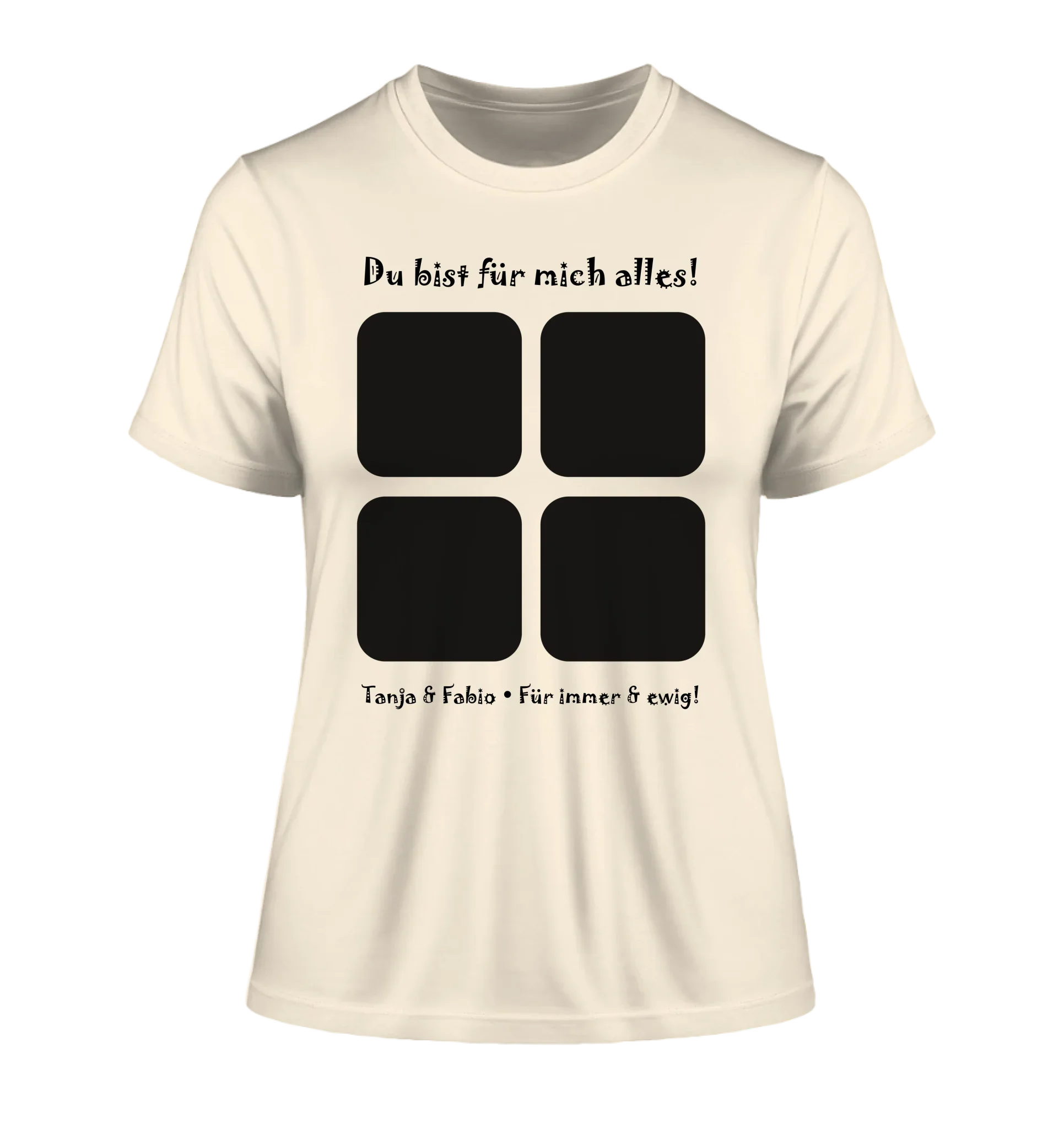 4-Bilder-Motiv mit deinem Foto und Wunschtext • Collage (personalisierbare Fotomotive) - Damen T-Shirt (Fitted) • Bio