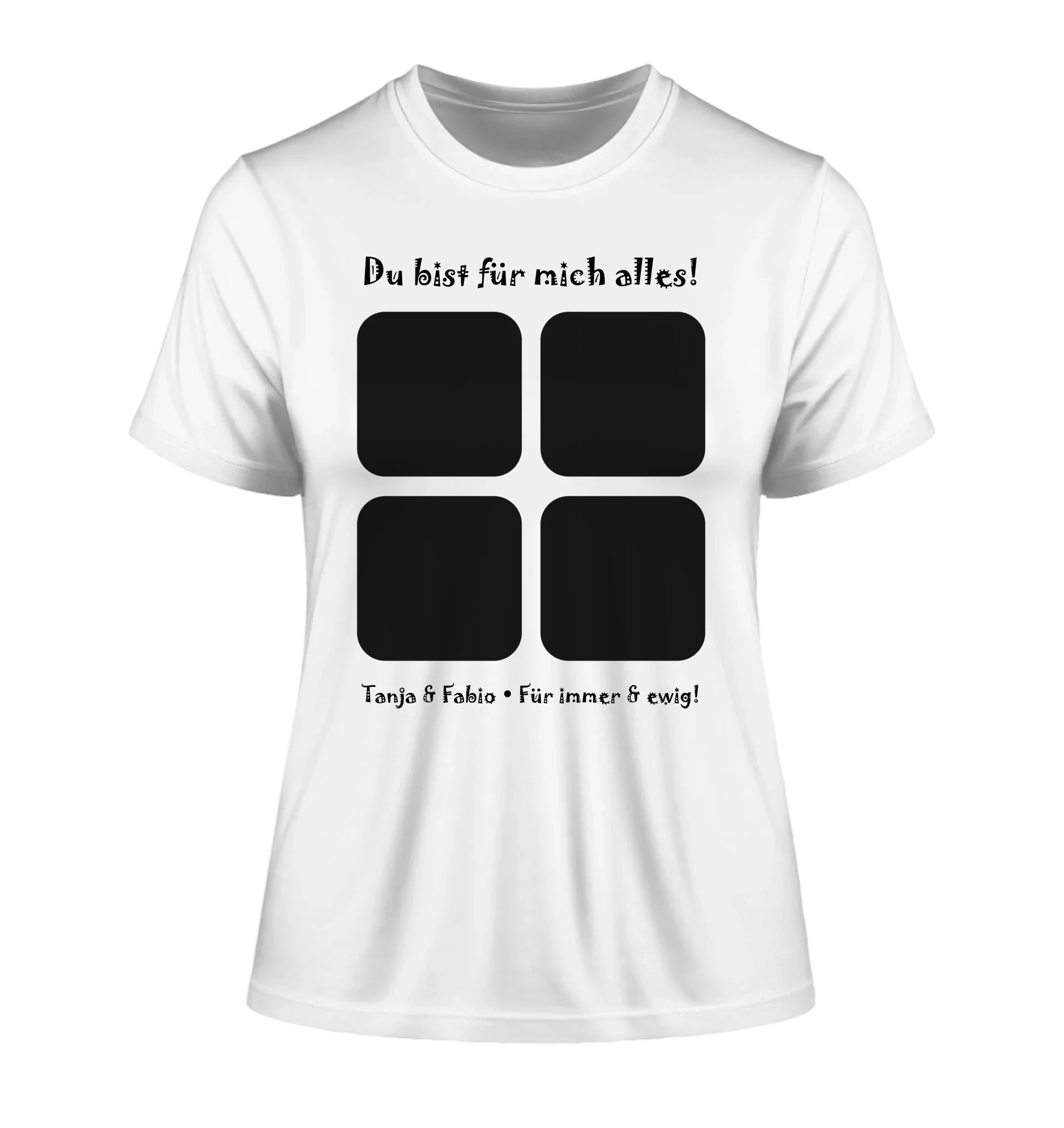 4-Bilder-Motiv mit deinem Foto und Wunschtext • Collage (personalisierbare Fotomotive) - Damen T-Shirt (Fitted) • Bio