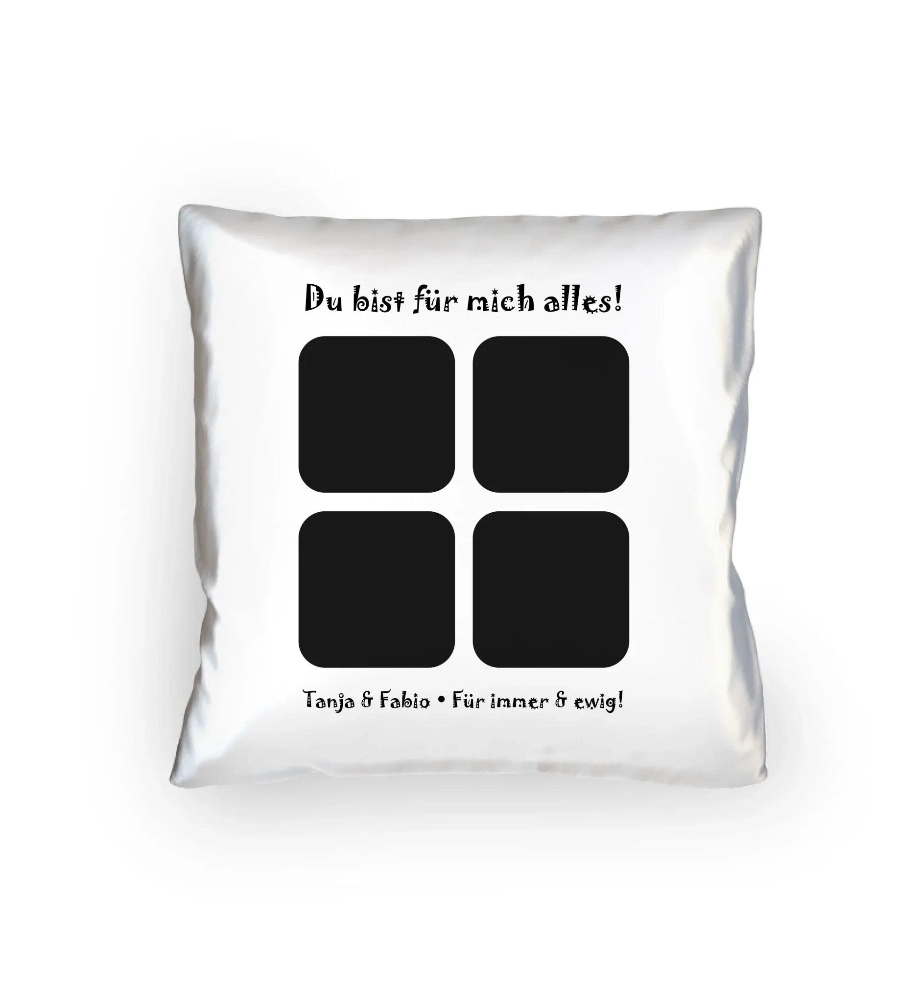 4-Bilder-Motiv mit deinem Foto und Wunschtext • Collage (personalisierbare Fotomotive) - Kissen 40x40 cm / White