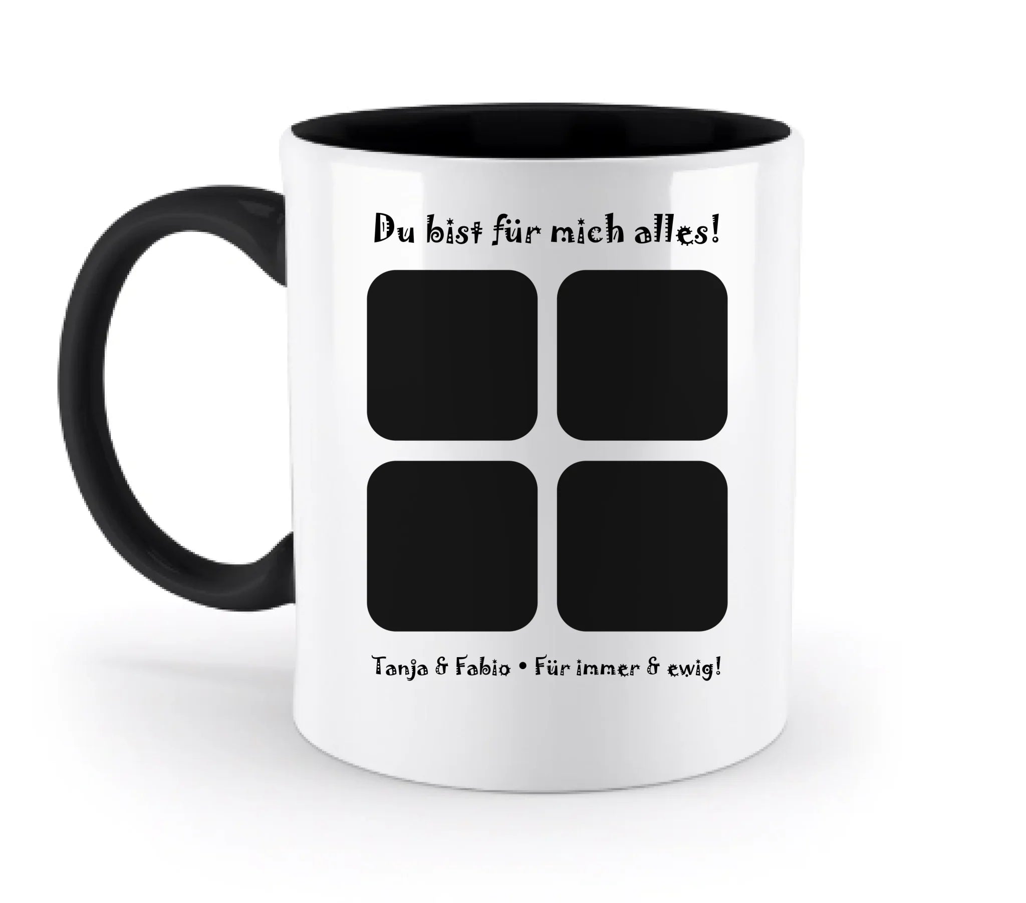 4-Bilder-Motiv mit deinem Foto und Wunschtext • Collage (personalisierbare Fotomotive) - Zweifarbige Tasse / Black