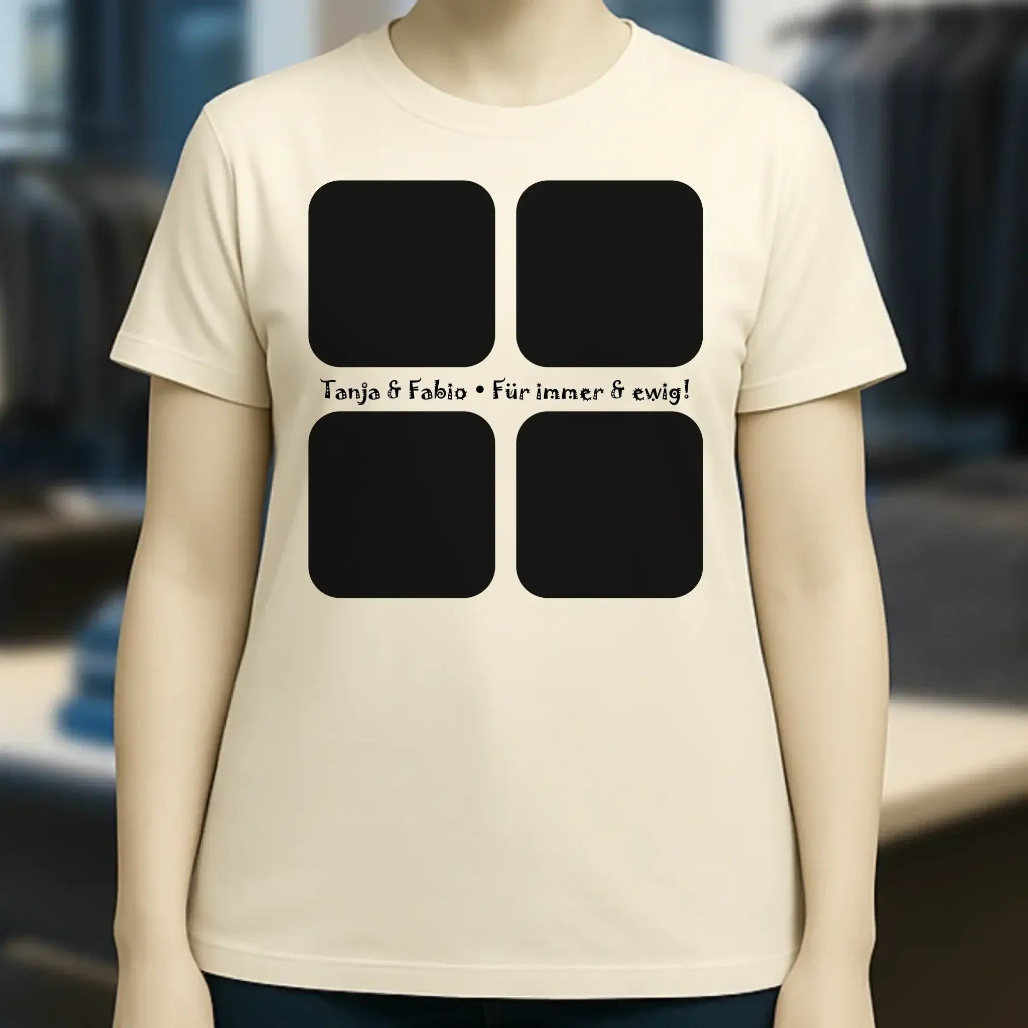 4 Fotos mit Text • Fotogeschenk • Ladies Premium T-Shirt XS-2XL aus Bio-Baumwolle für Damen • Exklusivdesign • personalisiert