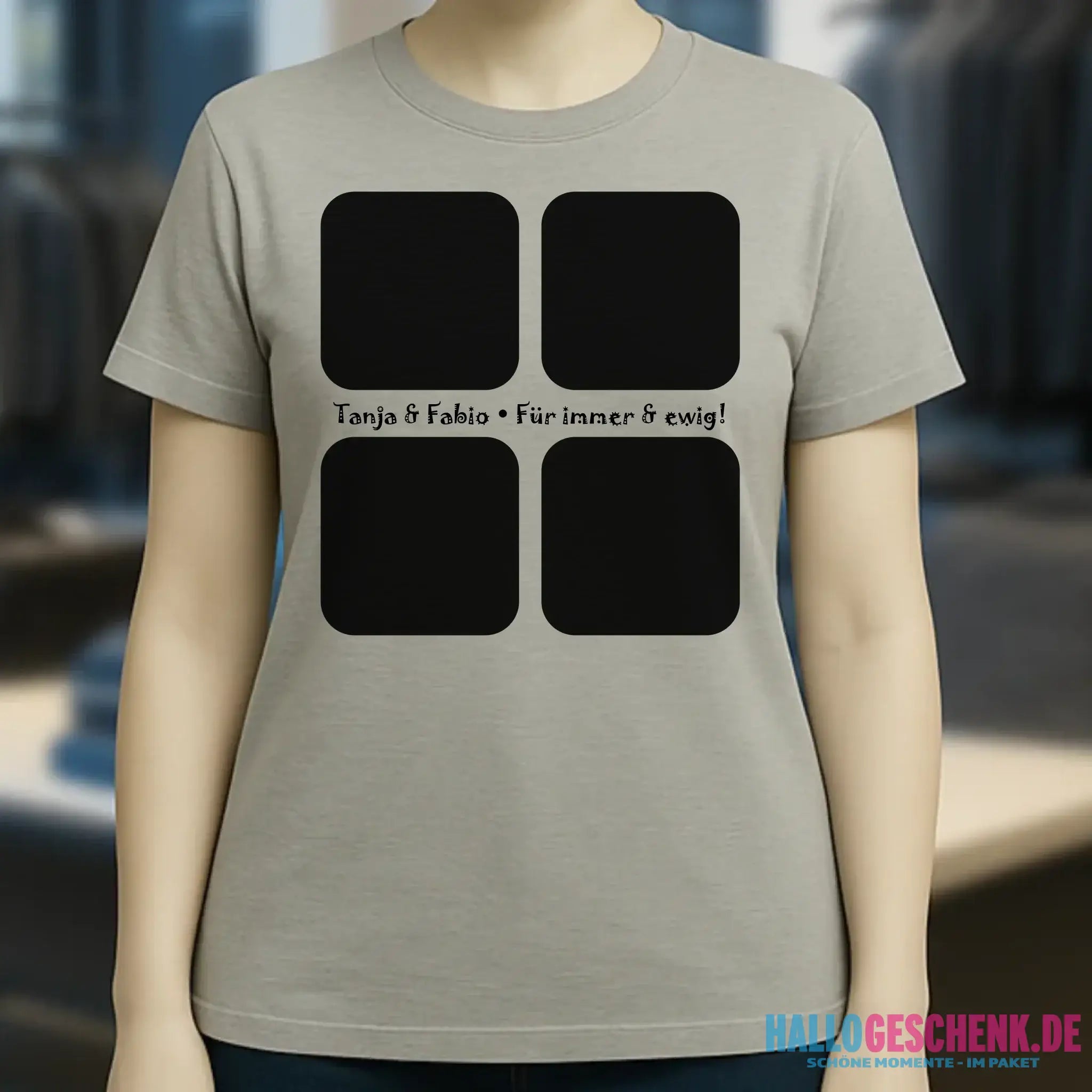 4 Fotos mit Text • Fotogeschenk • Ladies Premium T-Shirt XS-2XL aus Bio-Baumwolle für Damen • Exklusivdesign • personalisiert
