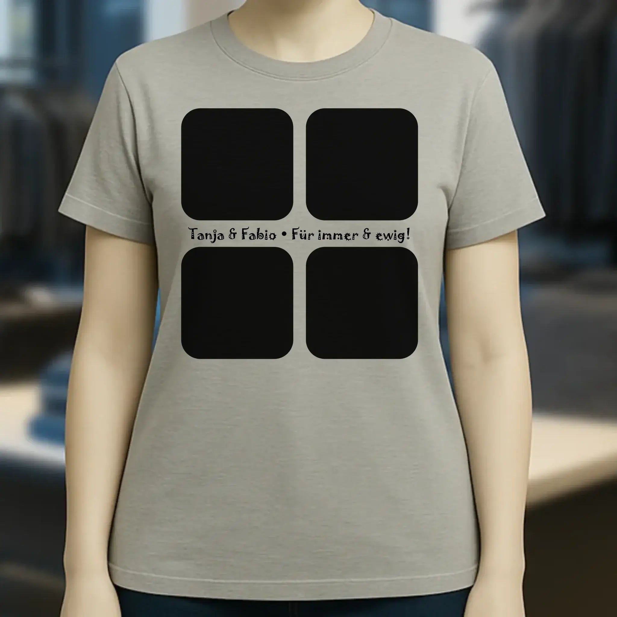 4 Fotos mit Text • Fotogeschenk • Ladies Premium T-Shirt XS-2XL aus Bio-Baumwolle für Damen • Exklusivdesign • personalisiert