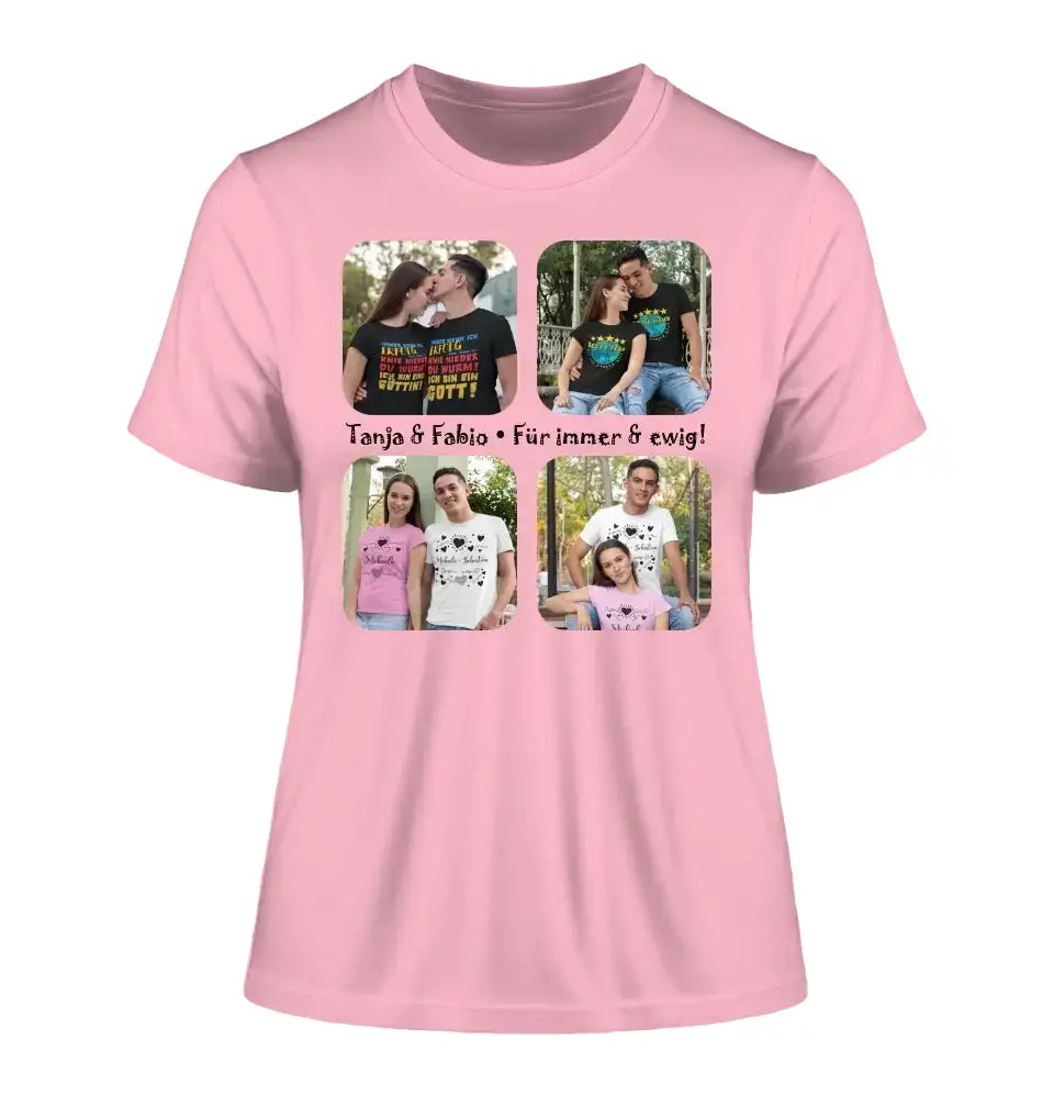 4 Fotos mit Text • Fotogeschenk • Ladies Premium T-Shirt XS-2XL aus Bio-Baumwolle für Damen • Exklusivdesign • personalisiert