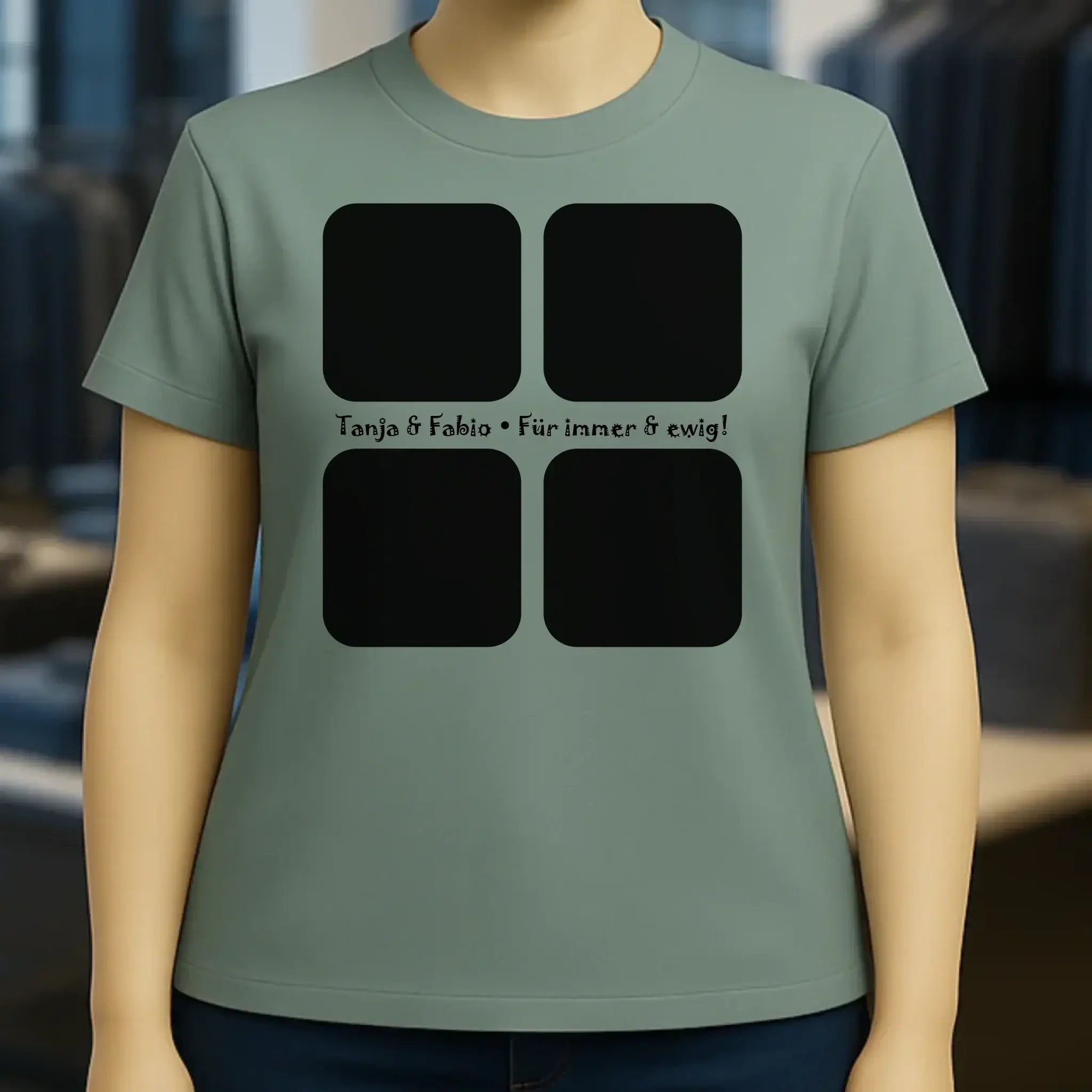 4 Fotos mit Text • Fotogeschenk • Ladies Premium T-Shirt XS-2XL aus Bio-Baumwolle für Damen • Exklusivdesign • personalisiert