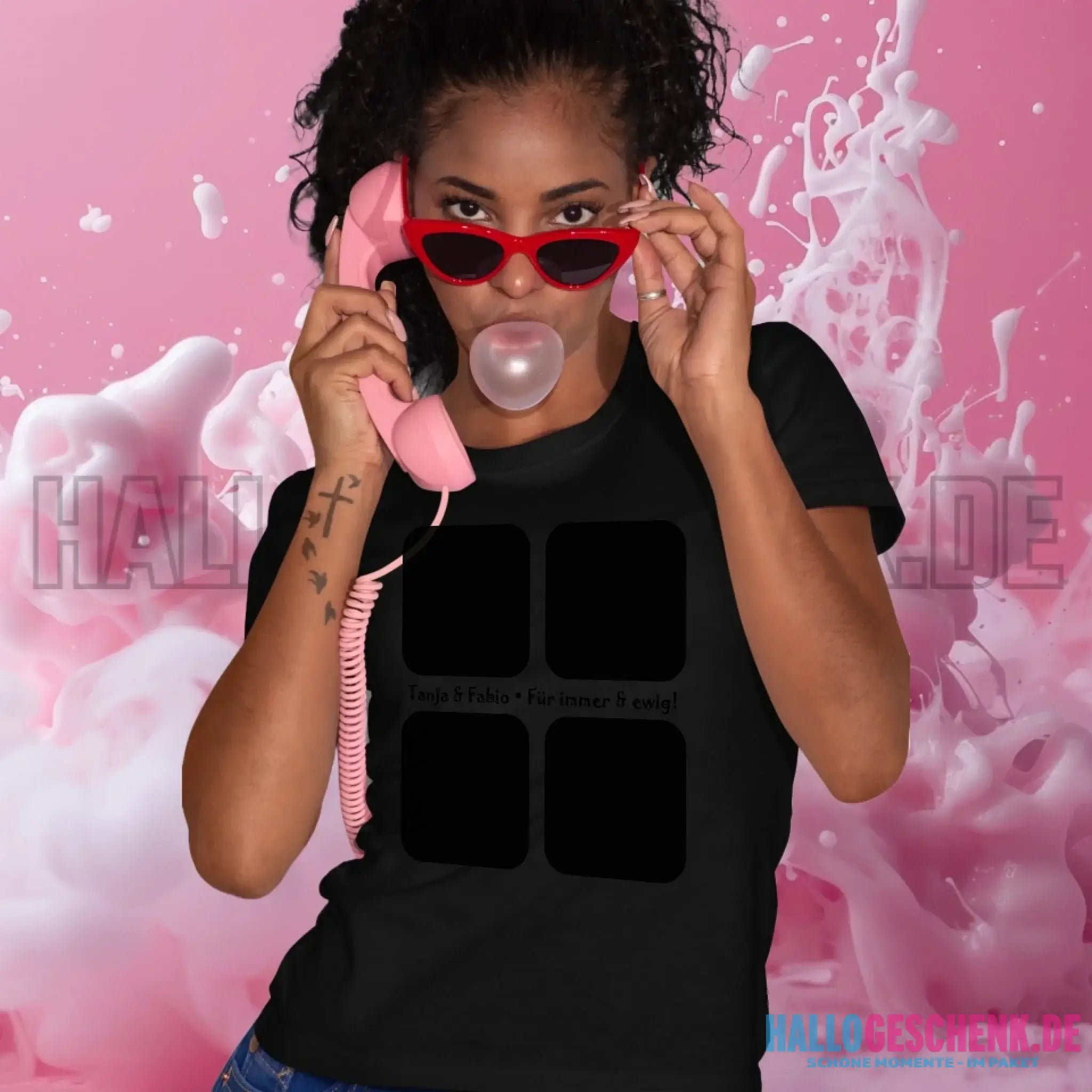 4 Fotos mit Text • Fotogeschenk • Ladies Premium T-Shirt XS-2XL aus Bio-Baumwolle für Damen • Exklusivdesign • personalisiert