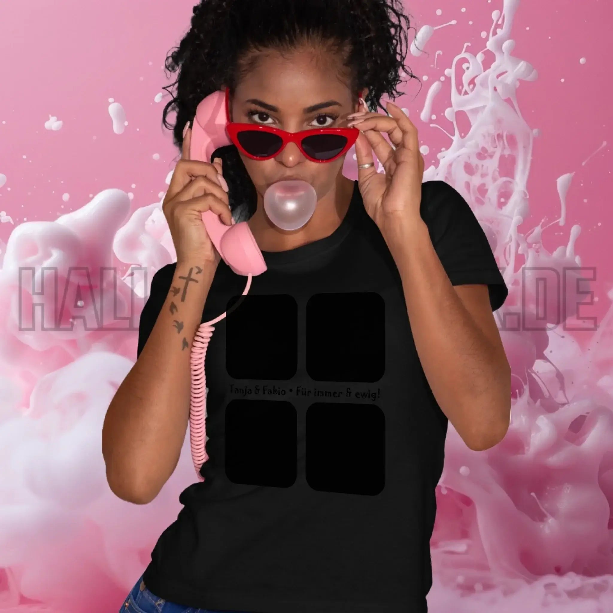 4 Fotos mit Text • Fotogeschenk • Ladies Premium T-Shirt XS-2XL aus Bio-Baumwolle für Damen • Exklusivdesign • personalisiert