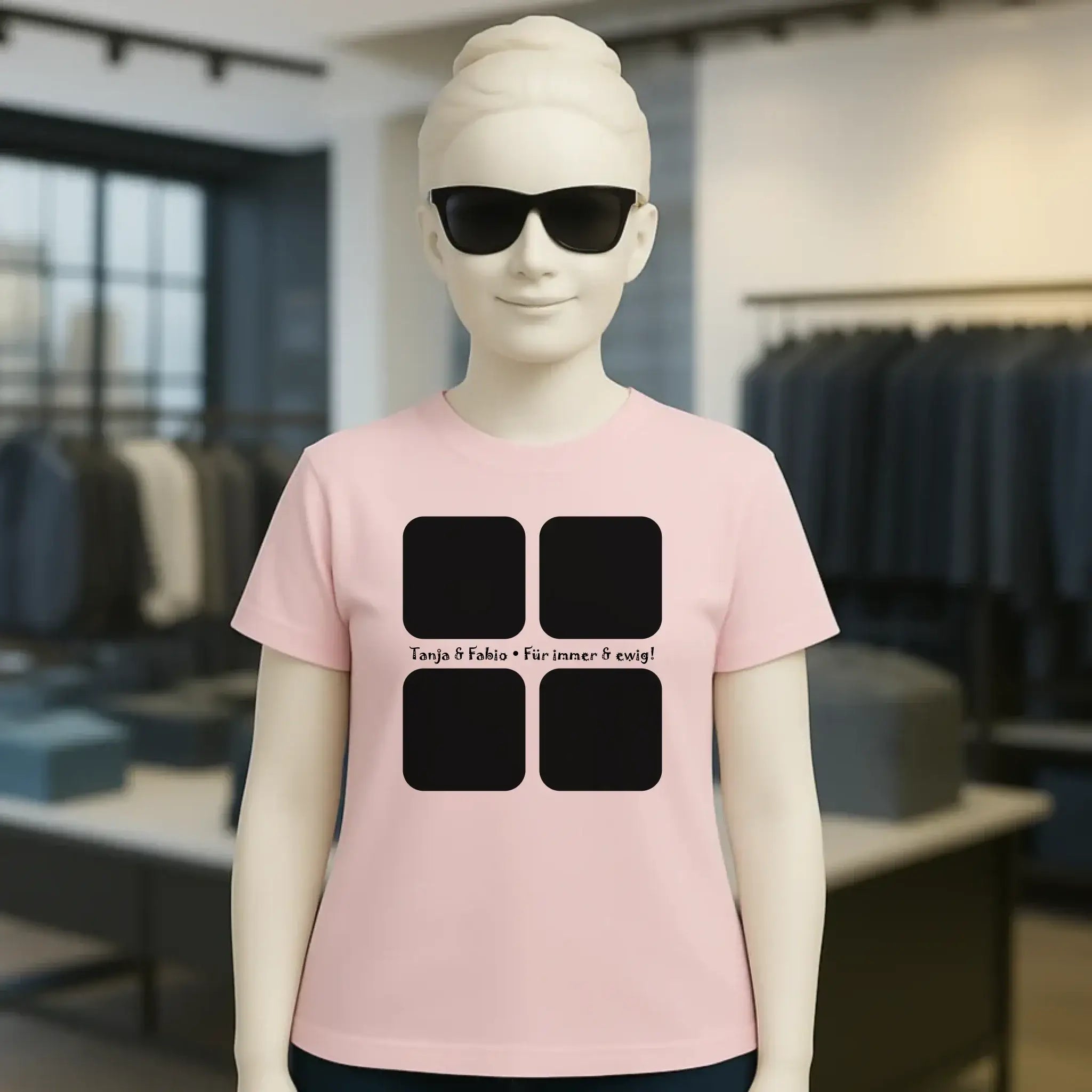 4 Fotos mit Text • Fotogeschenk • Ladies Premium T-Shirt XS-2XL aus Bio-Baumwolle für Damen • Exklusivdesign • personalisiert