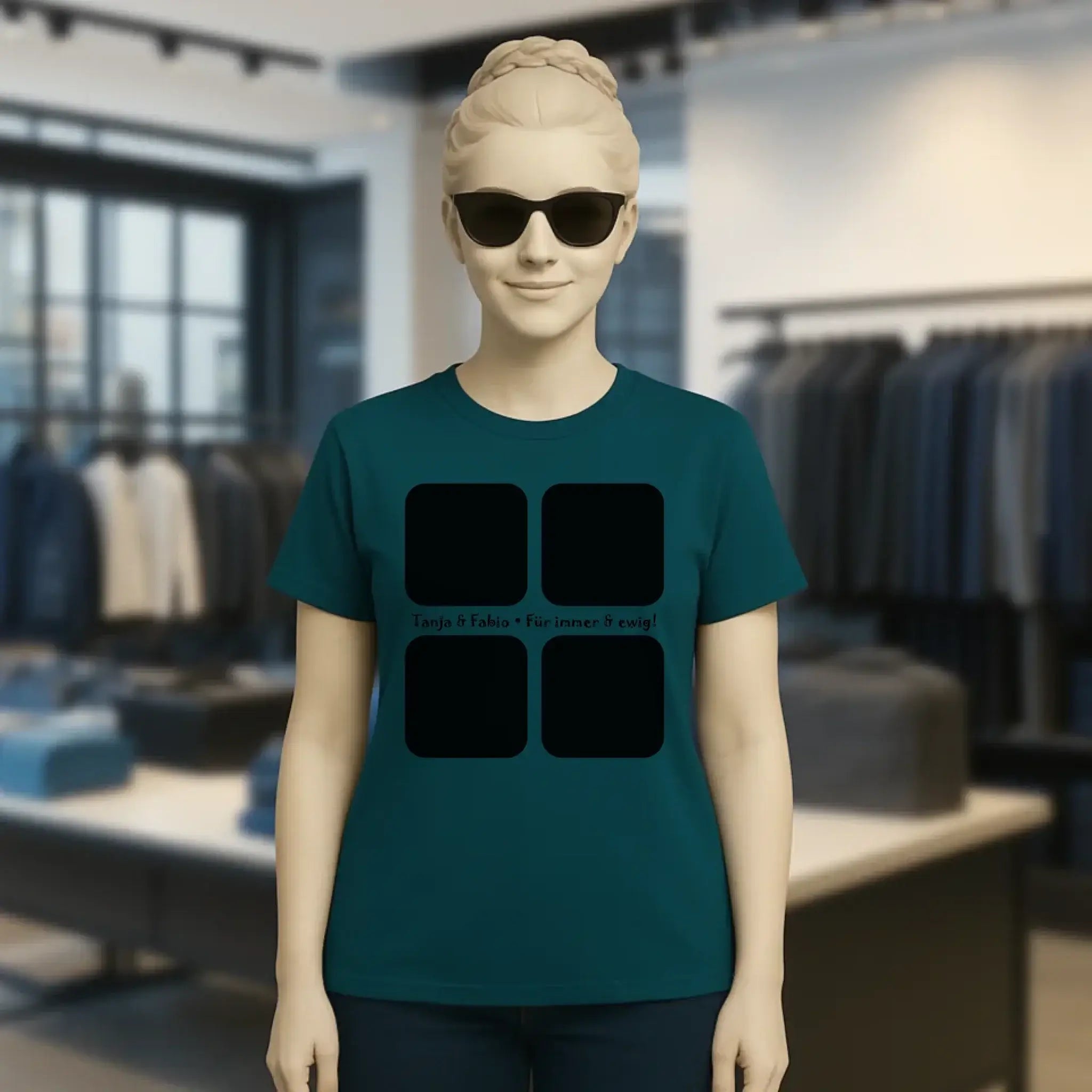 4 Fotos mit Text • Fotogeschenk • Ladies Premium T-Shirt XS-2XL aus Bio-Baumwolle für Damen • Exklusivdesign • personalisiert