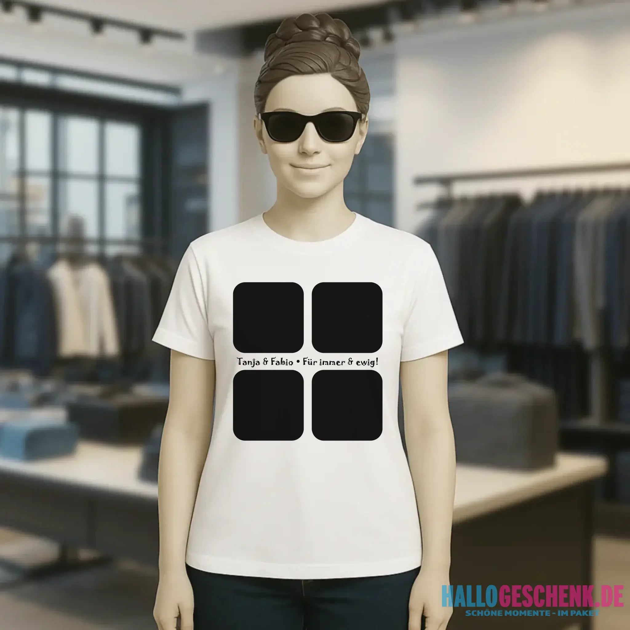 4 Fotos mit Text • Fotogeschenk • Ladies Premium T-Shirt XS-2XL aus Bio-Baumwolle für Damen • Exklusivdesign • personalisiert