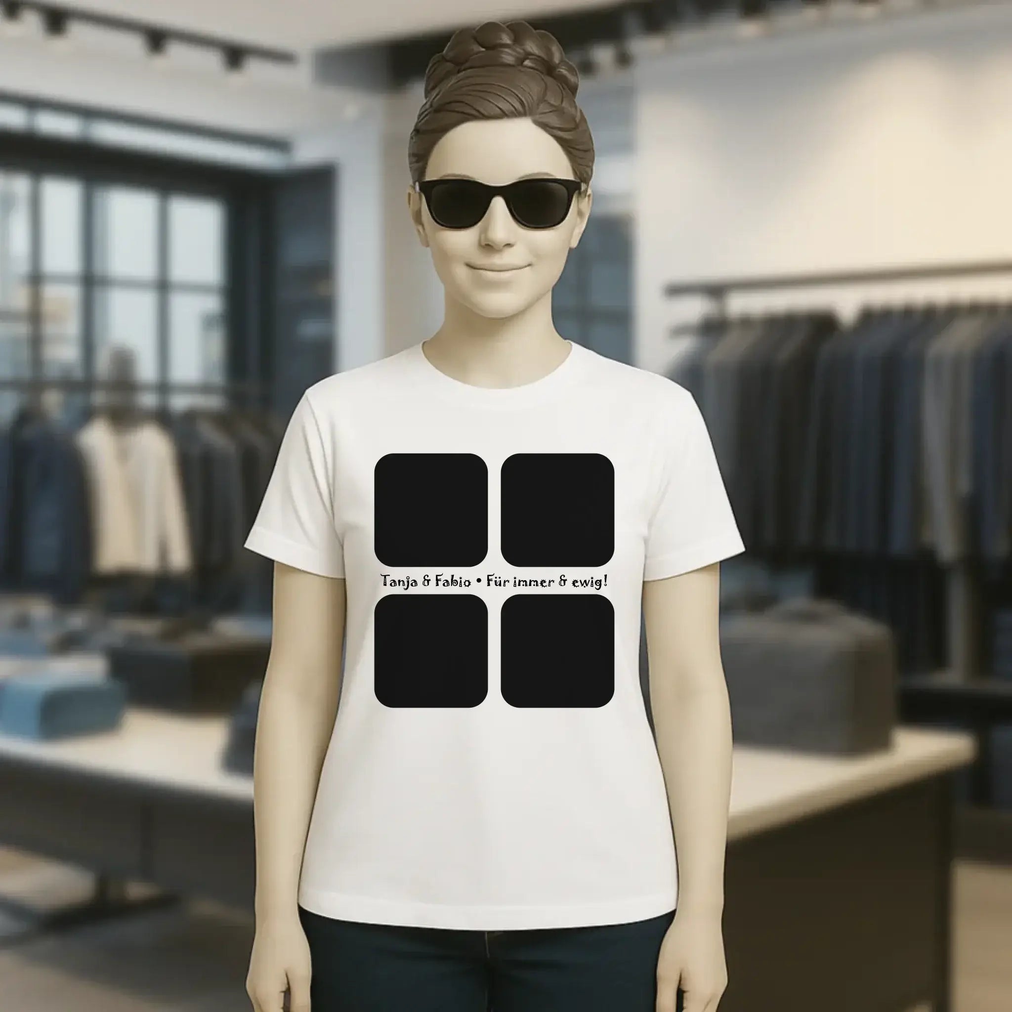 4 Fotos mit Text • Fotogeschenk • Ladies Premium T-Shirt XS-2XL aus Bio-Baumwolle für Damen • Exklusivdesign • personalisiert