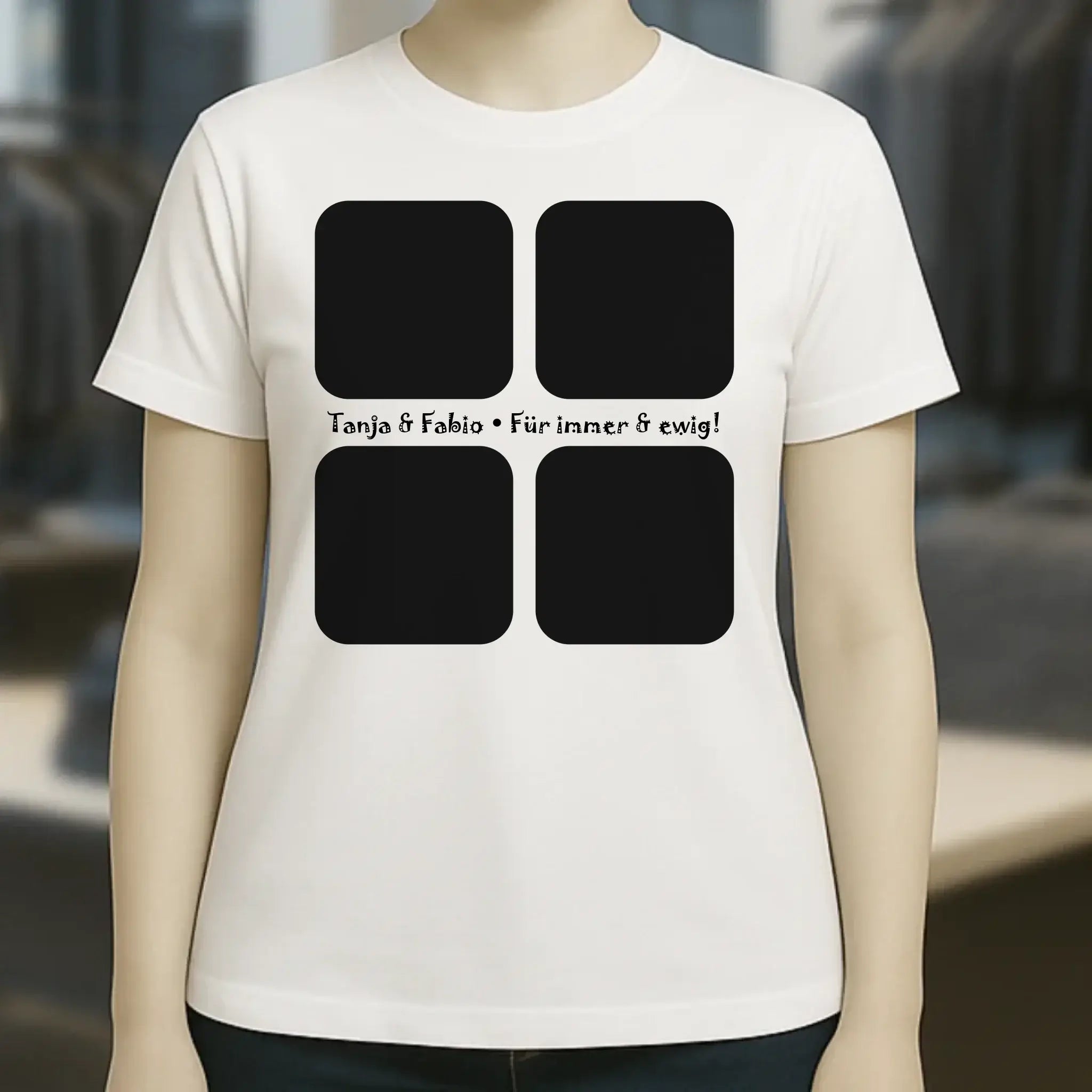 4 Fotos mit Text • Fotogeschenk • Ladies Premium T-Shirt XS-2XL aus Bio-Baumwolle für Damen • Exklusivdesign • personalisiert