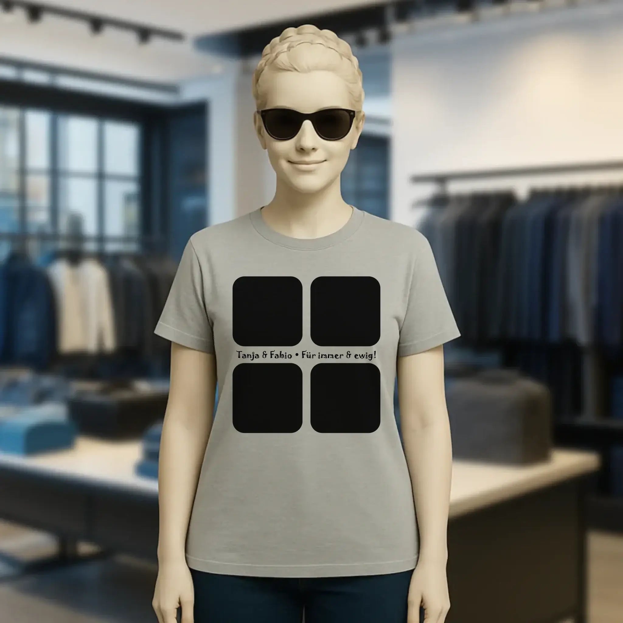 4 Fotos mit Text • Fotogeschenk • Ladies Premium T-Shirt XS-2XL aus Bio-Baumwolle für Damen • Exklusivdesign • personalisiert