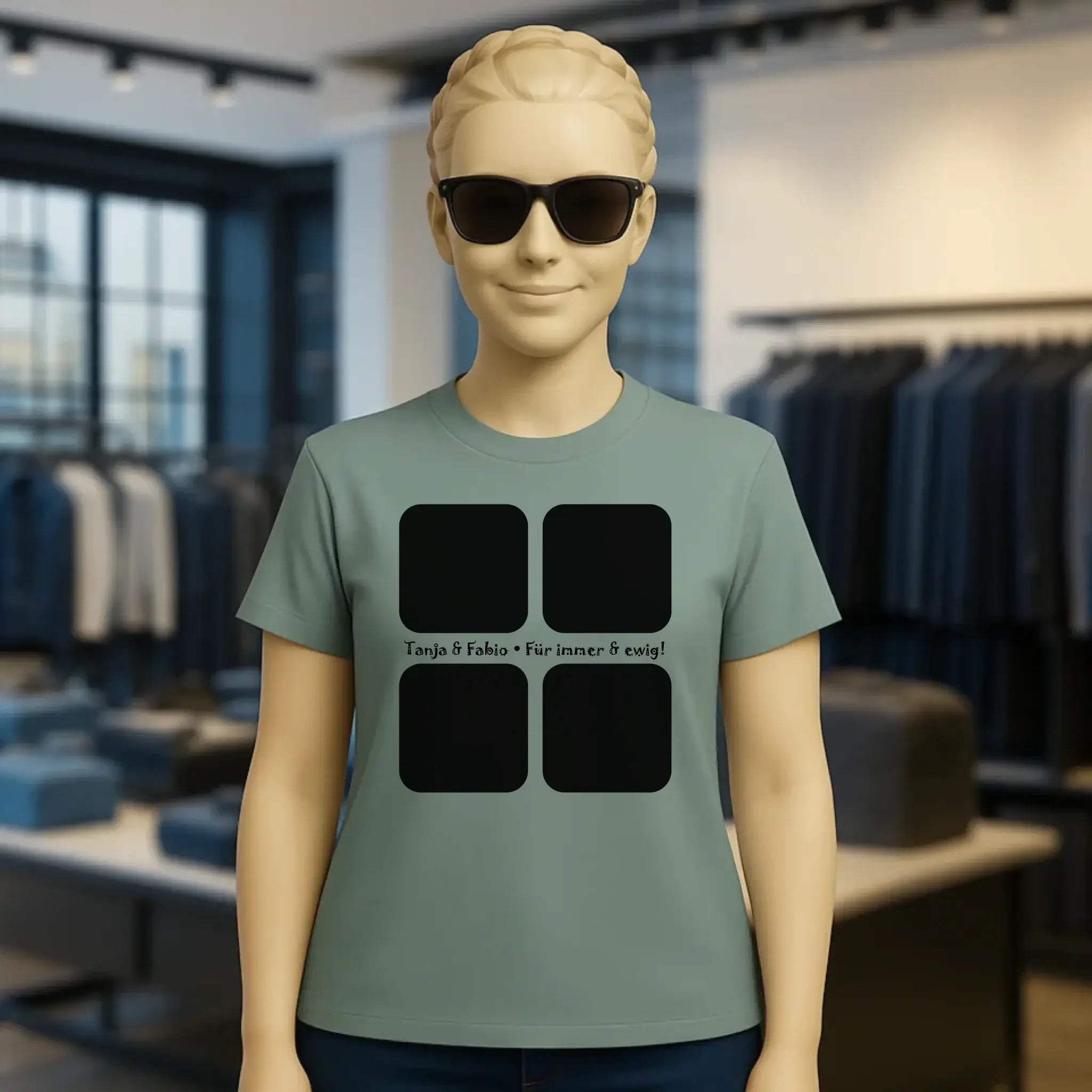 4 Fotos mit Text • Fotogeschenk • Ladies Premium T-Shirt XS-2XL aus Bio-Baumwolle für Damen • Exklusivdesign • personalisiert