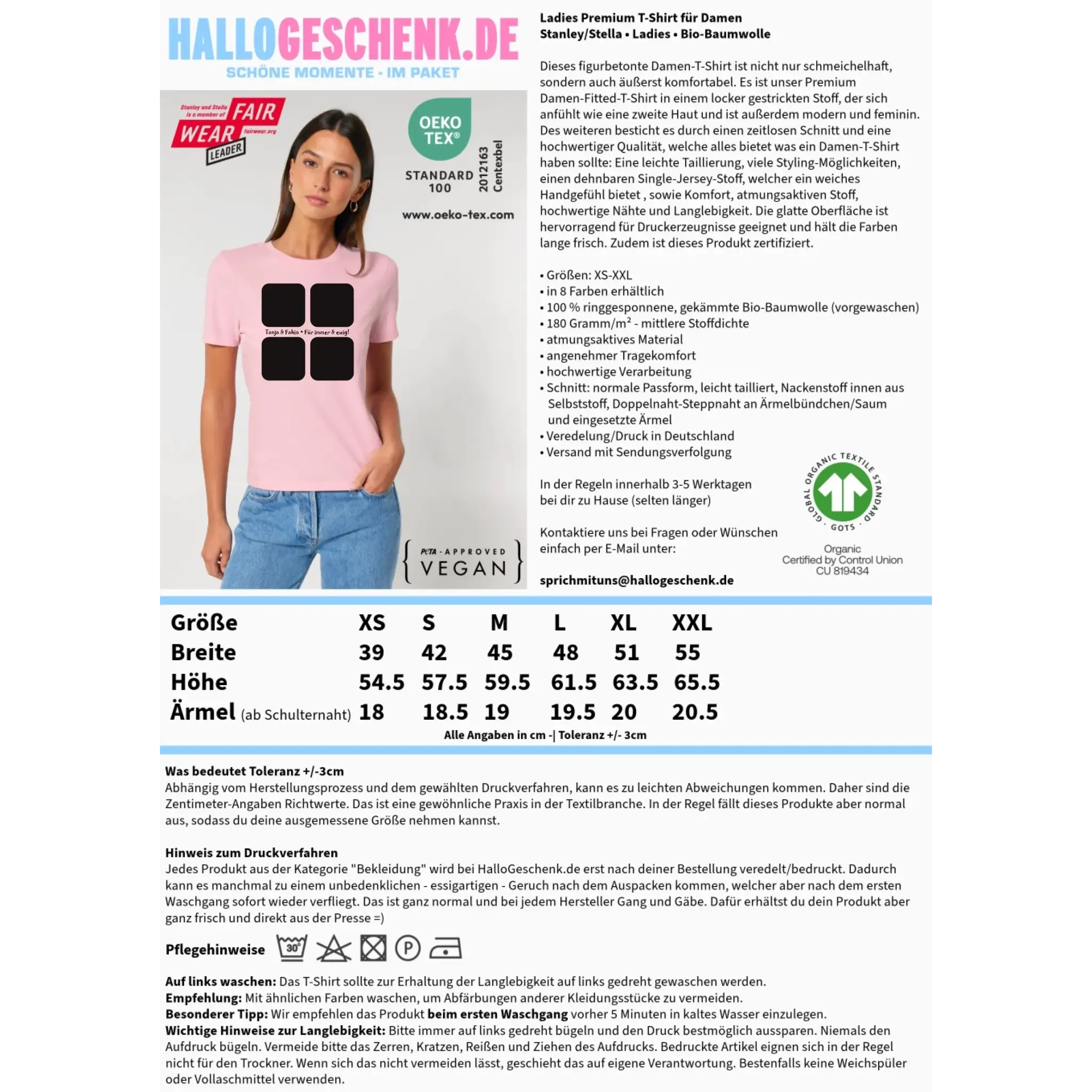 4 Fotos mit Text • Fotogeschenk • Ladies Premium T-Shirt XS-2XL aus Bio-Baumwolle für Damen • Exklusivdesign • personalisiert
