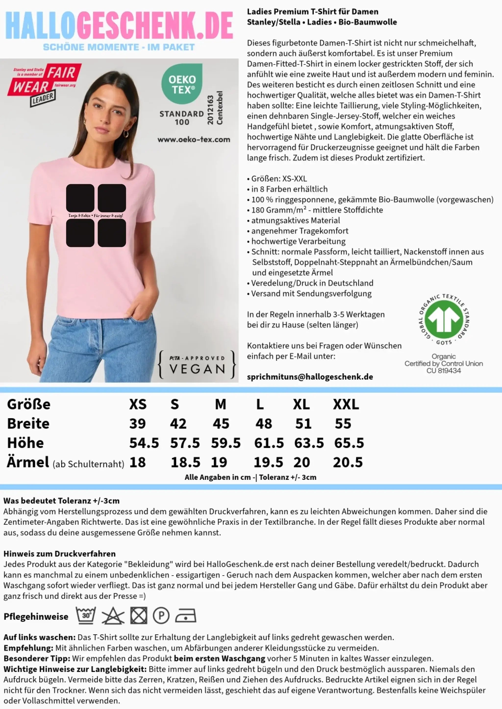 4 Fotos mit Text • Fotogeschenk • Ladies Premium T-Shirt XS-2XL aus Bio-Baumwolle für Damen • Exklusivdesign • personalisiert