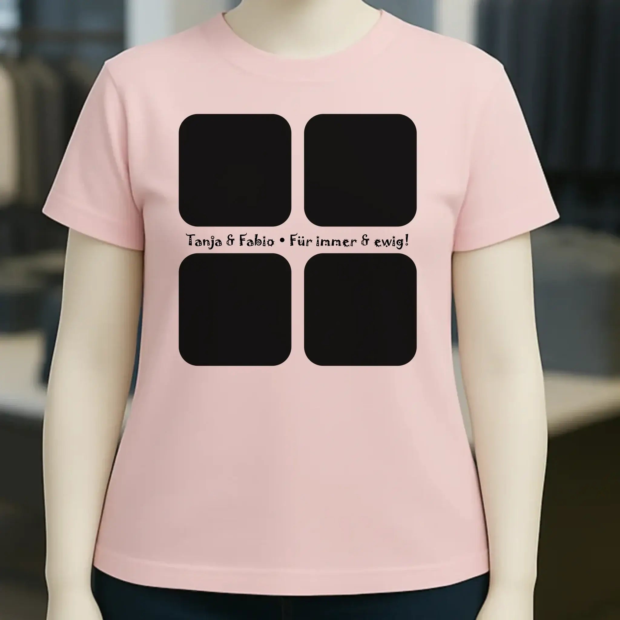 4 Fotos mit Text • Fotogeschenk • Ladies Premium T-Shirt XS-2XL aus Bio-Baumwolle für Damen • Exklusivdesign • personalisiert