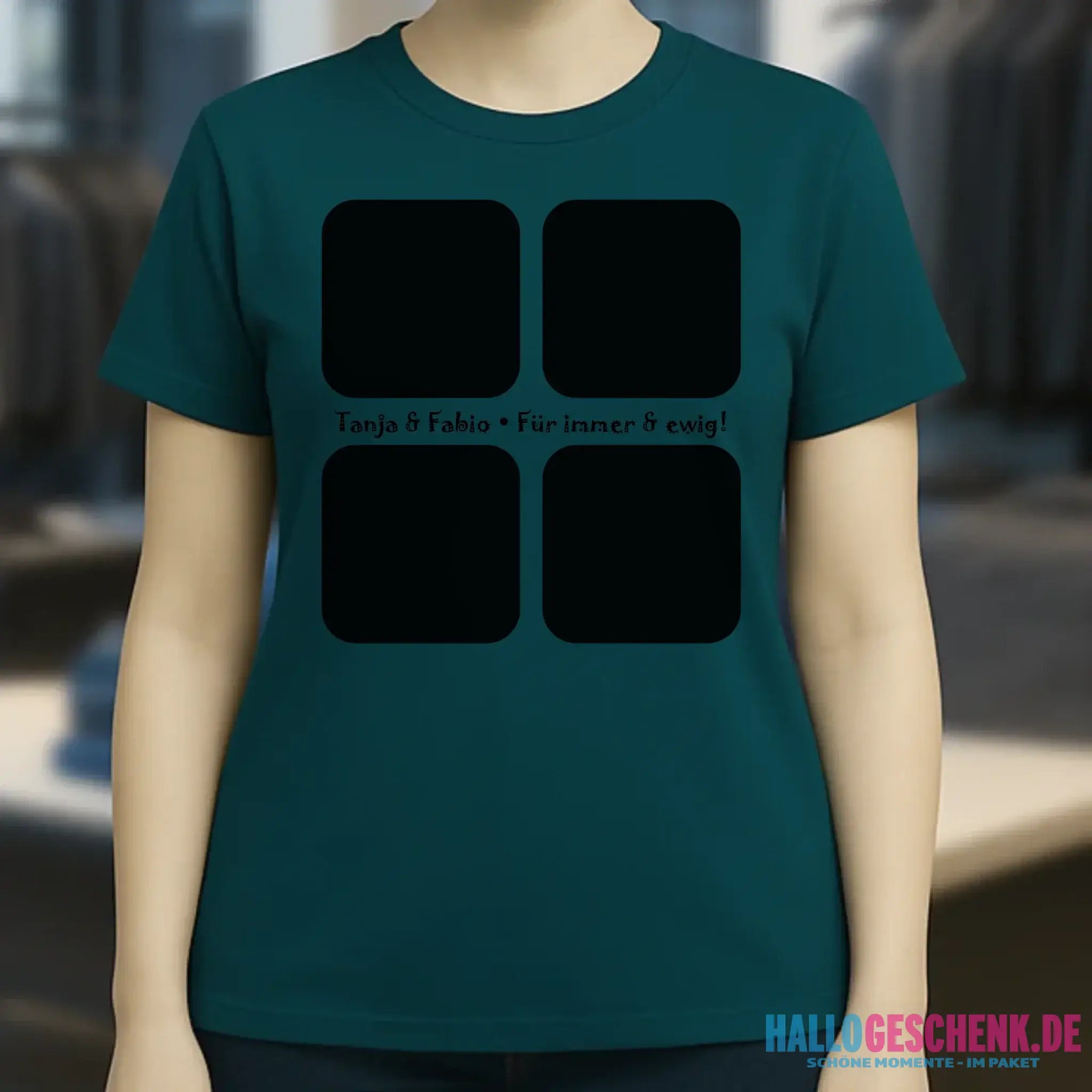 4 Fotos mit Text • Fotogeschenk • Ladies Premium T-Shirt XS-2XL aus Bio-Baumwolle für Damen • Exklusivdesign • personalisiert