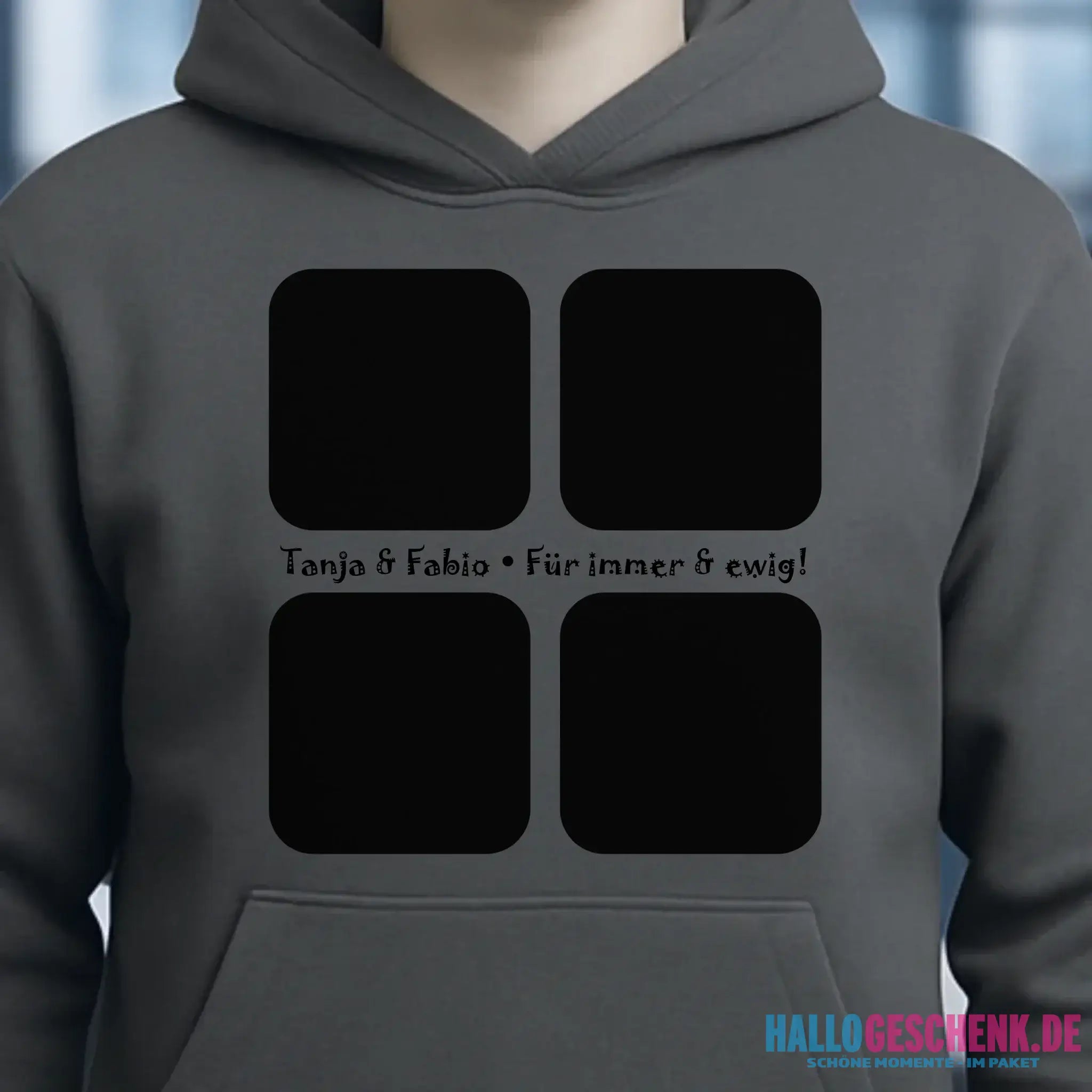 4 Fotos mit Text • Fotogeschenk • Unisex Premium Hoodie XS-5XL aus Bio-Baumwolle für Damen & Herren • Exklusivdesign • personalisiert